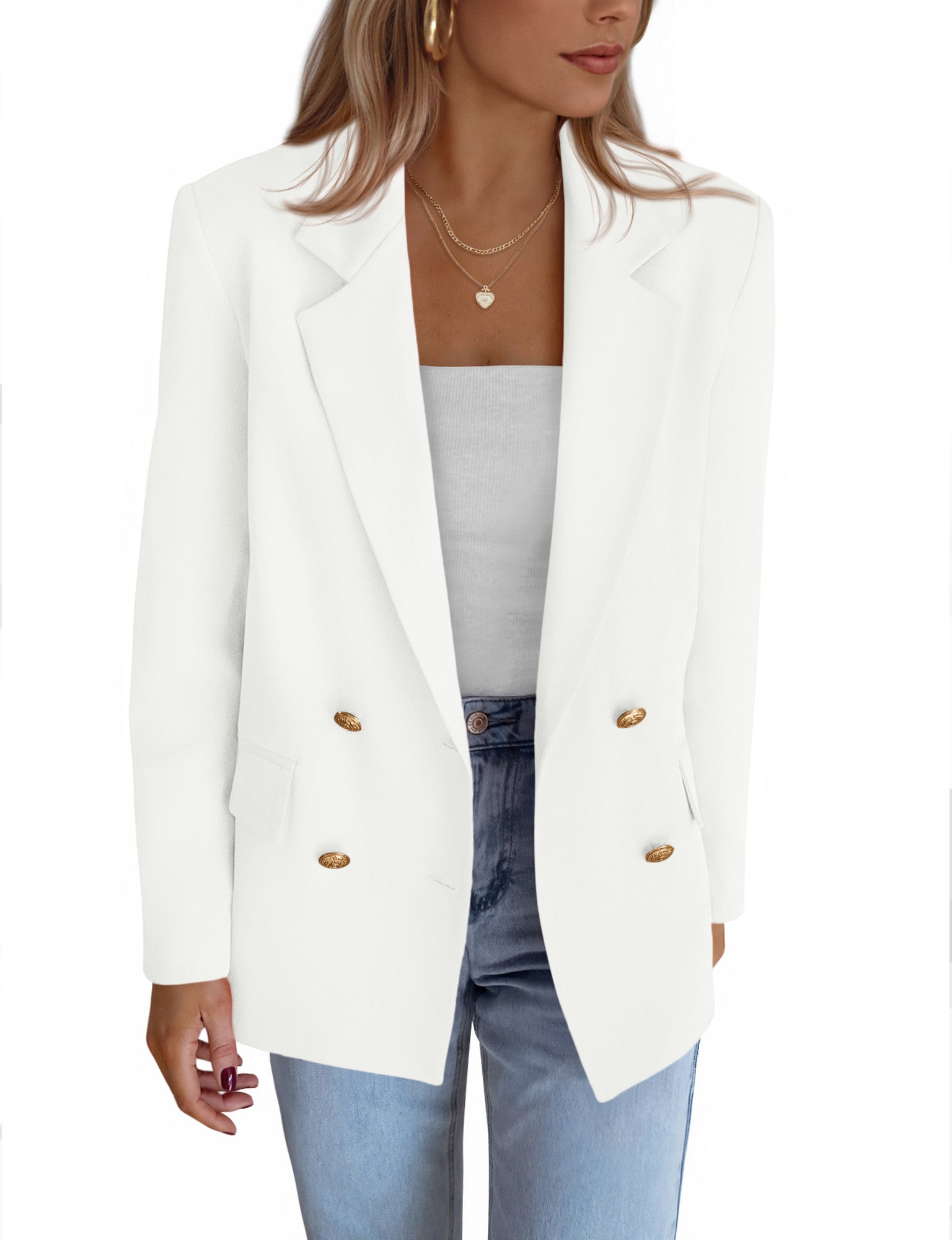 KIRUNDO Blazers for Women Business Casual 2025 Fall Long Sleeve Double Breasted Open Front Work Suit Jackets with Pockets