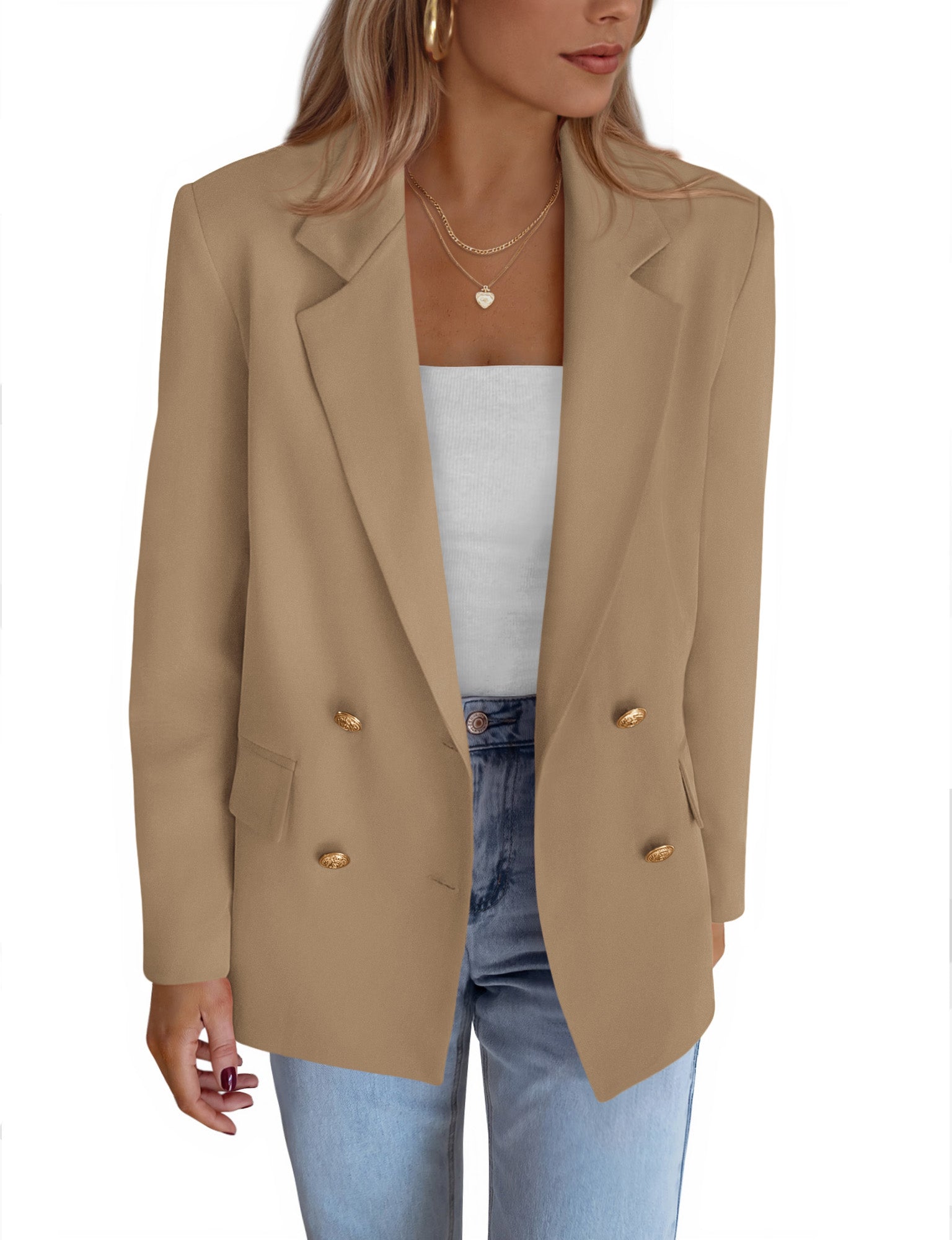 KIRUNDO Blazers for Women Business Casual 2025 Fall Long Sleeve Double Breasted Open Front Work Suit Jackets with Pockets