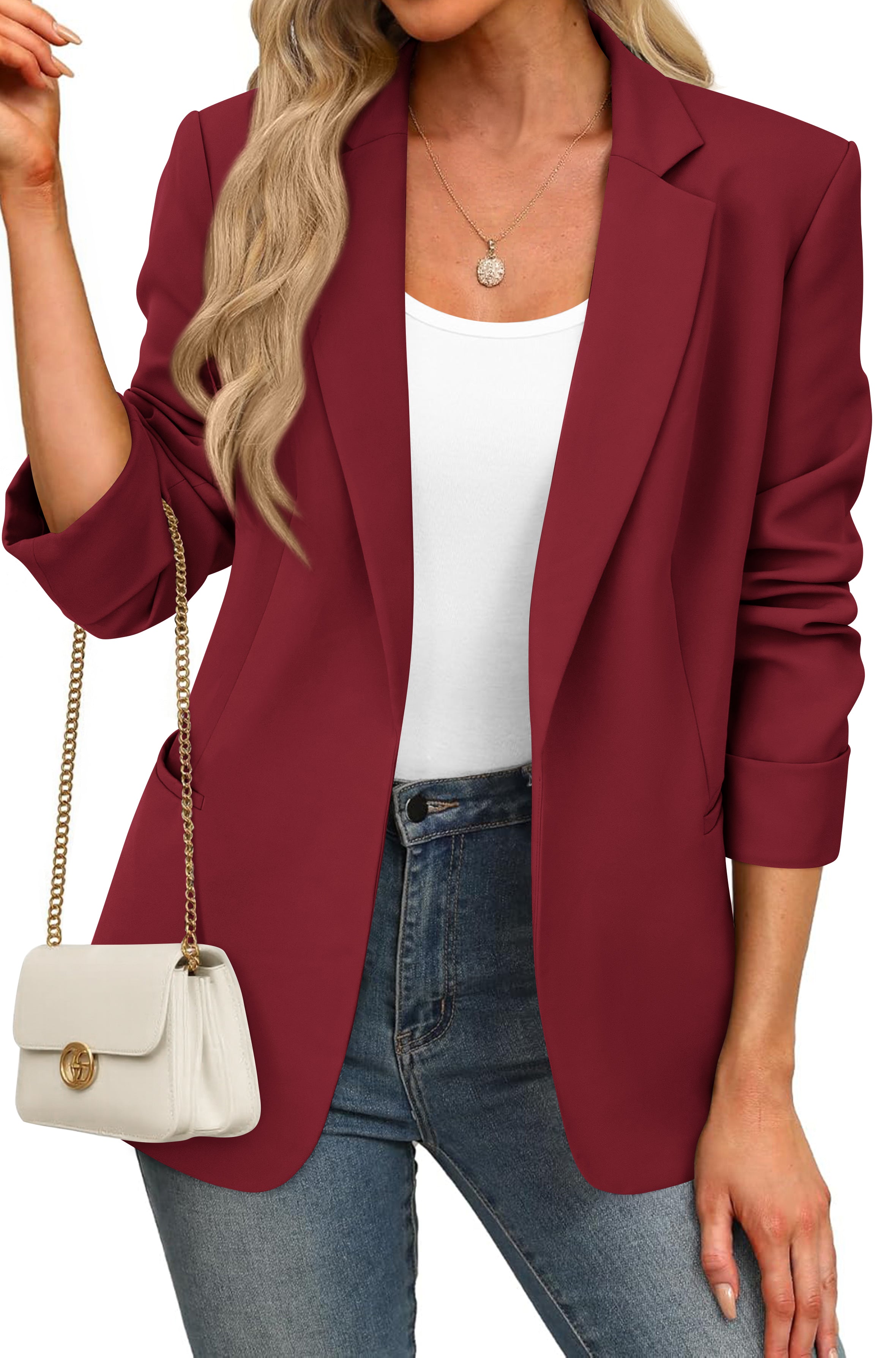 KIRUNDO Blazers for Women Business Casual Long Sleeve Open Front Lapel Suit Jackets Office Work Blazer Pockets Fall Clothes