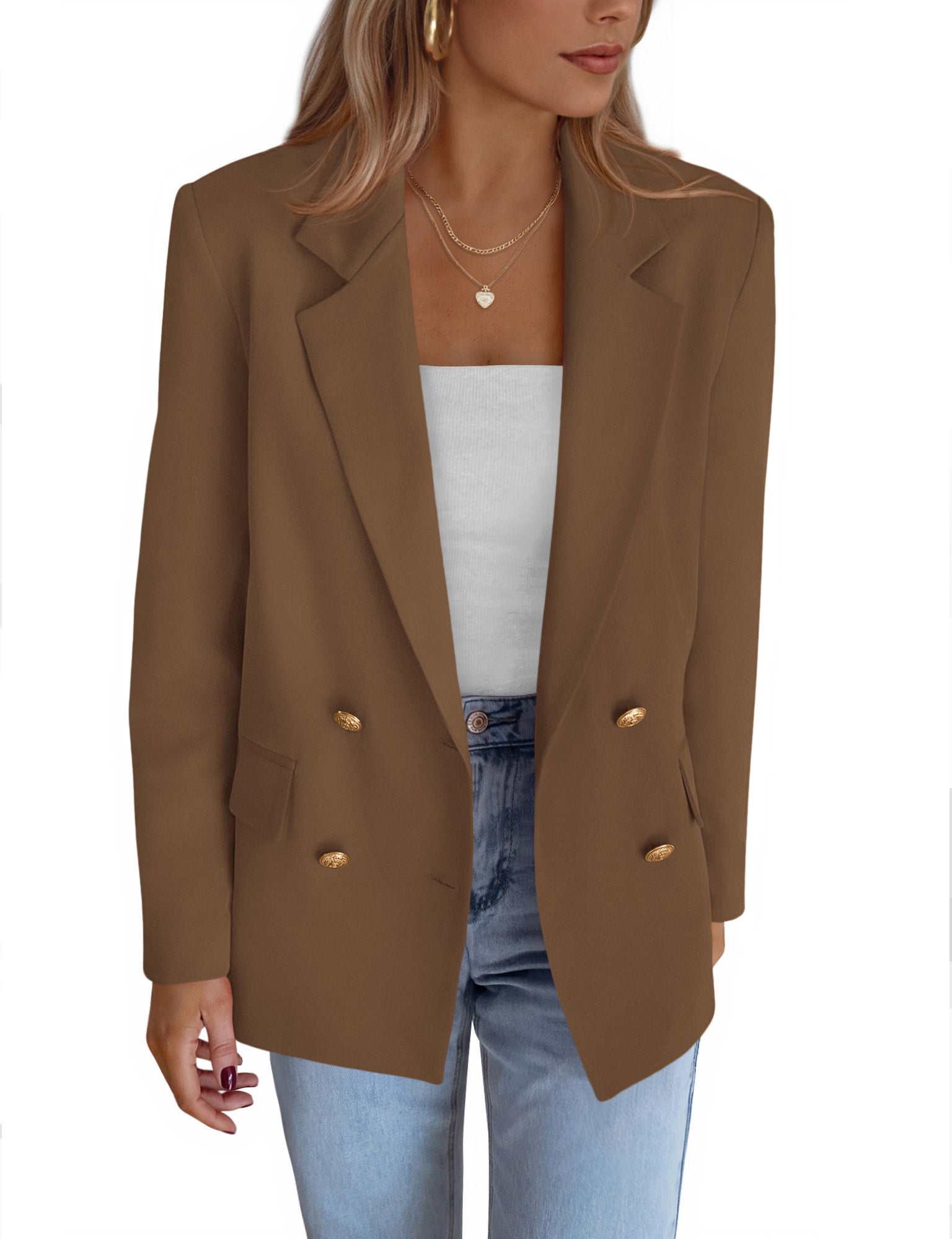 KIRUNDO Blazers for Women Business Casual 2025 Fall Long Sleeve Double Breasted Open Front Work Suit Jackets with Pockets