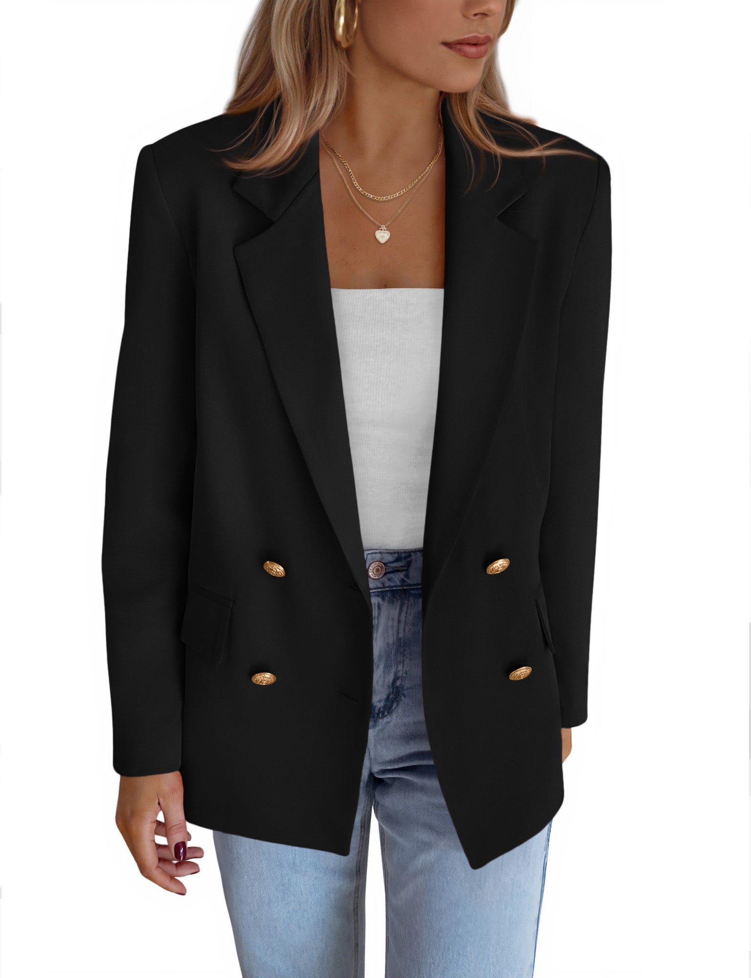 KIRUNDO Blazers for Women Business Casual 2025 Fall Long Sleeve Double Breasted Open Front Work Suit Jackets with Pockets