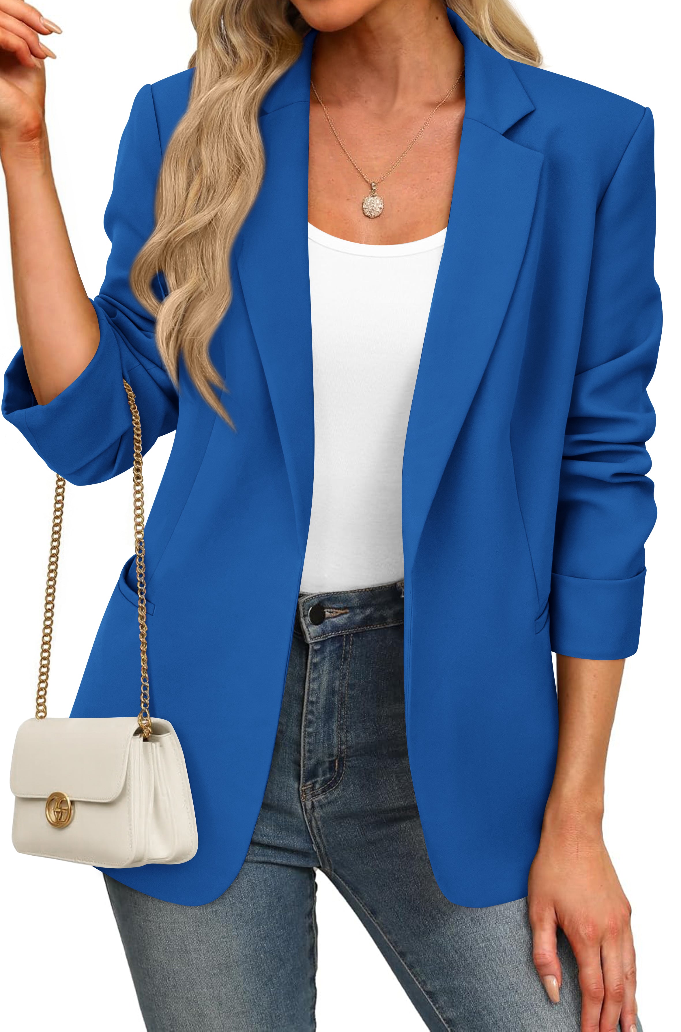 KIRUNDO Blazers for Women Business Casual Long Sleeve Open Front Lapel Suit Jackets Office Work Blazer Pockets Fall Clothes