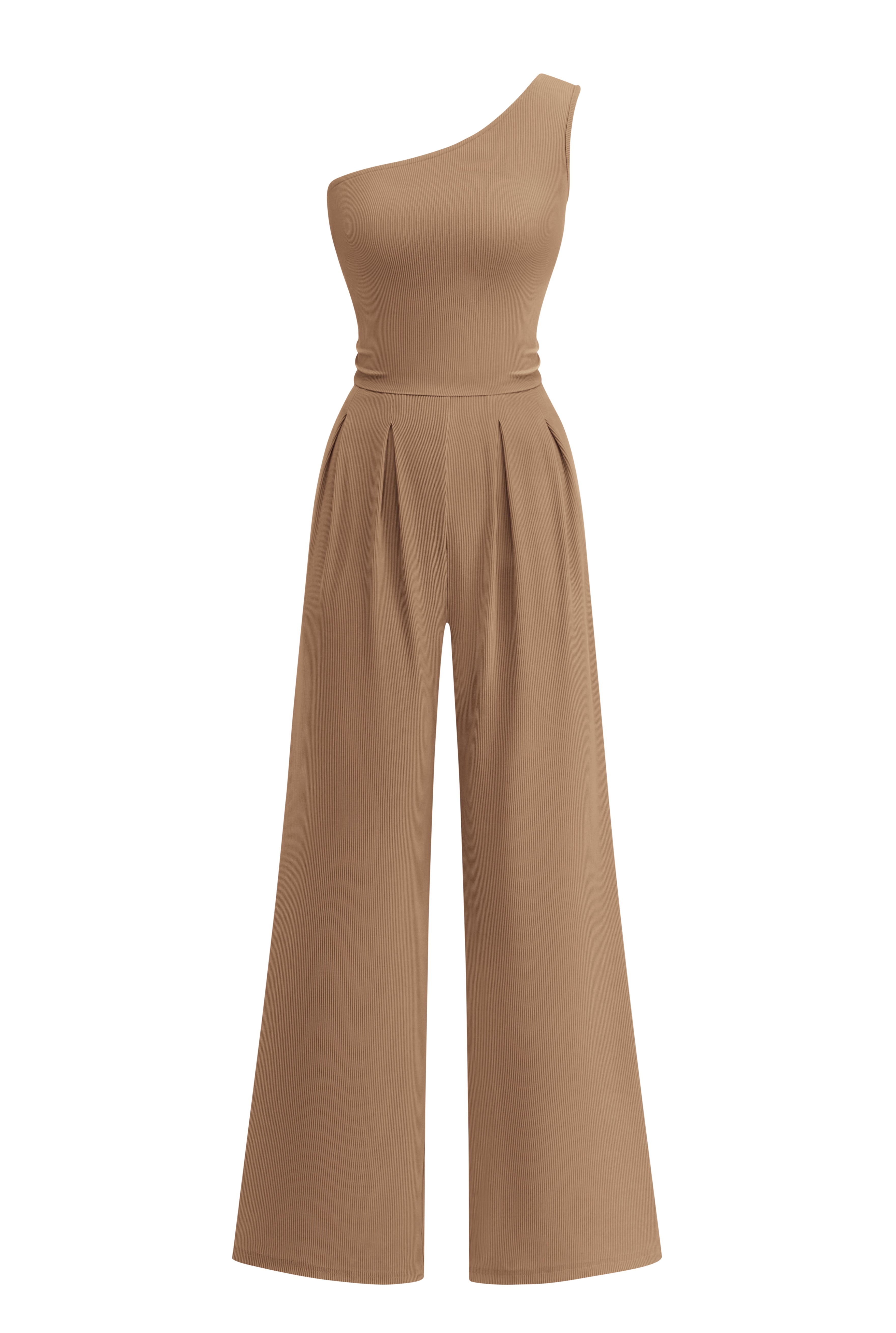 KIRUNDO Jumpsuits For Women Dressy Sleeveless One Shoulder Ribbed Knit Wide Leg Rompers With Pockets Summer Outfits