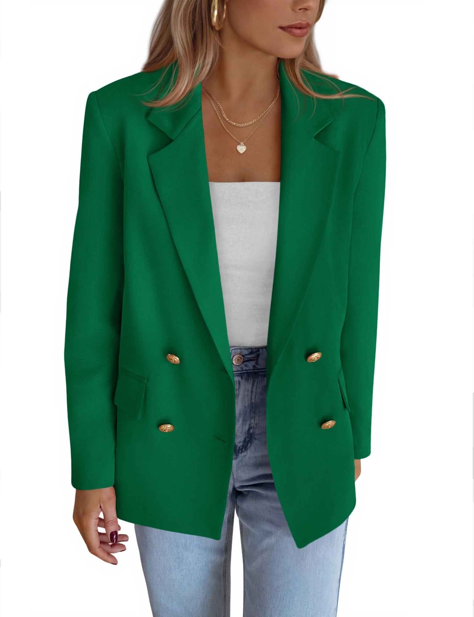 KIRUNDO Blazers for Women Business Casual 2025 Fall Long Sleeve Double Breasted Open Front Work Suit Jackets with Pockets