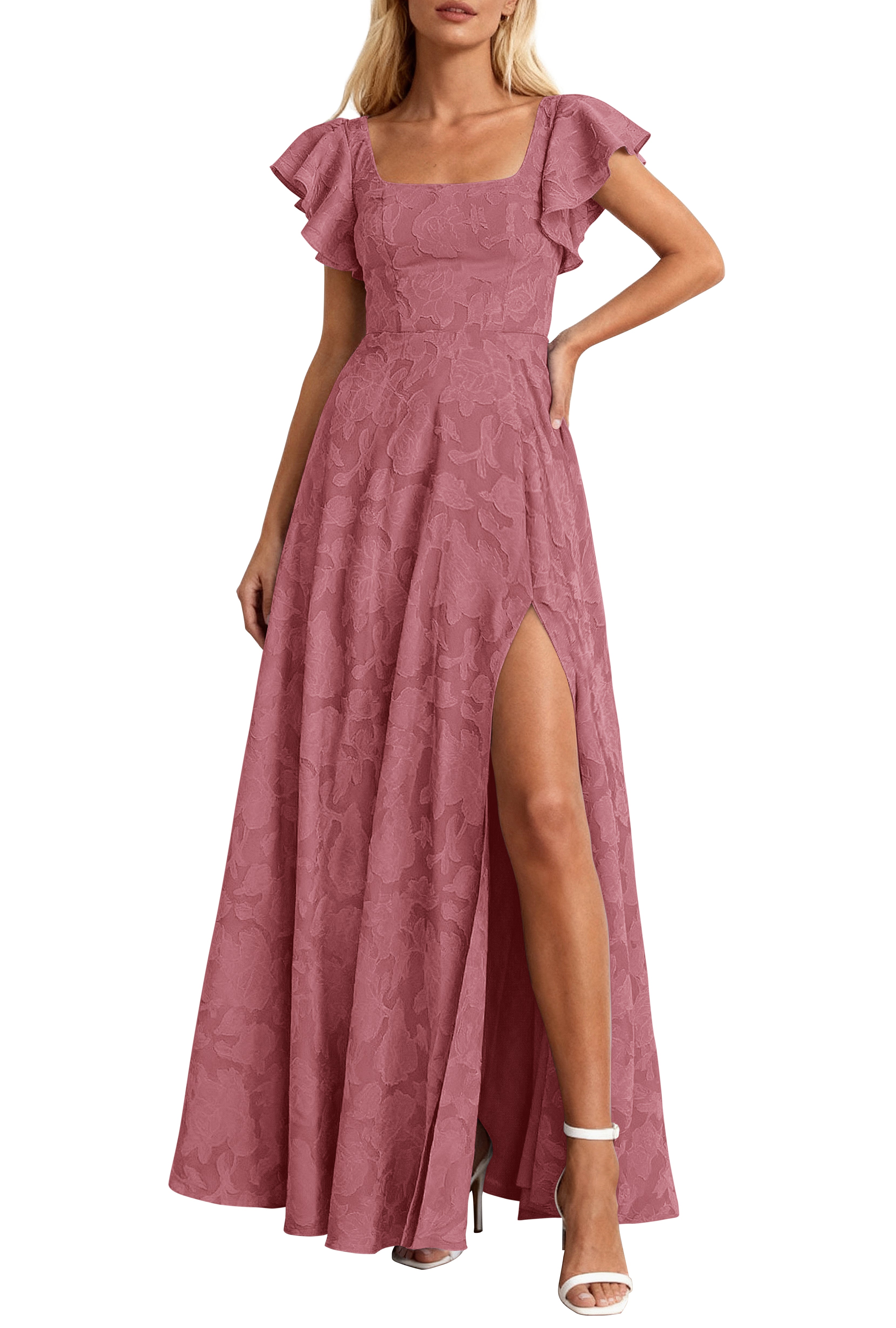 KIRUNDO Cocktail Dresses for Women Elegant Wedding Guest Summer Formal Maxi Lace Floral Slit Prom Party Bridesmaid Dress