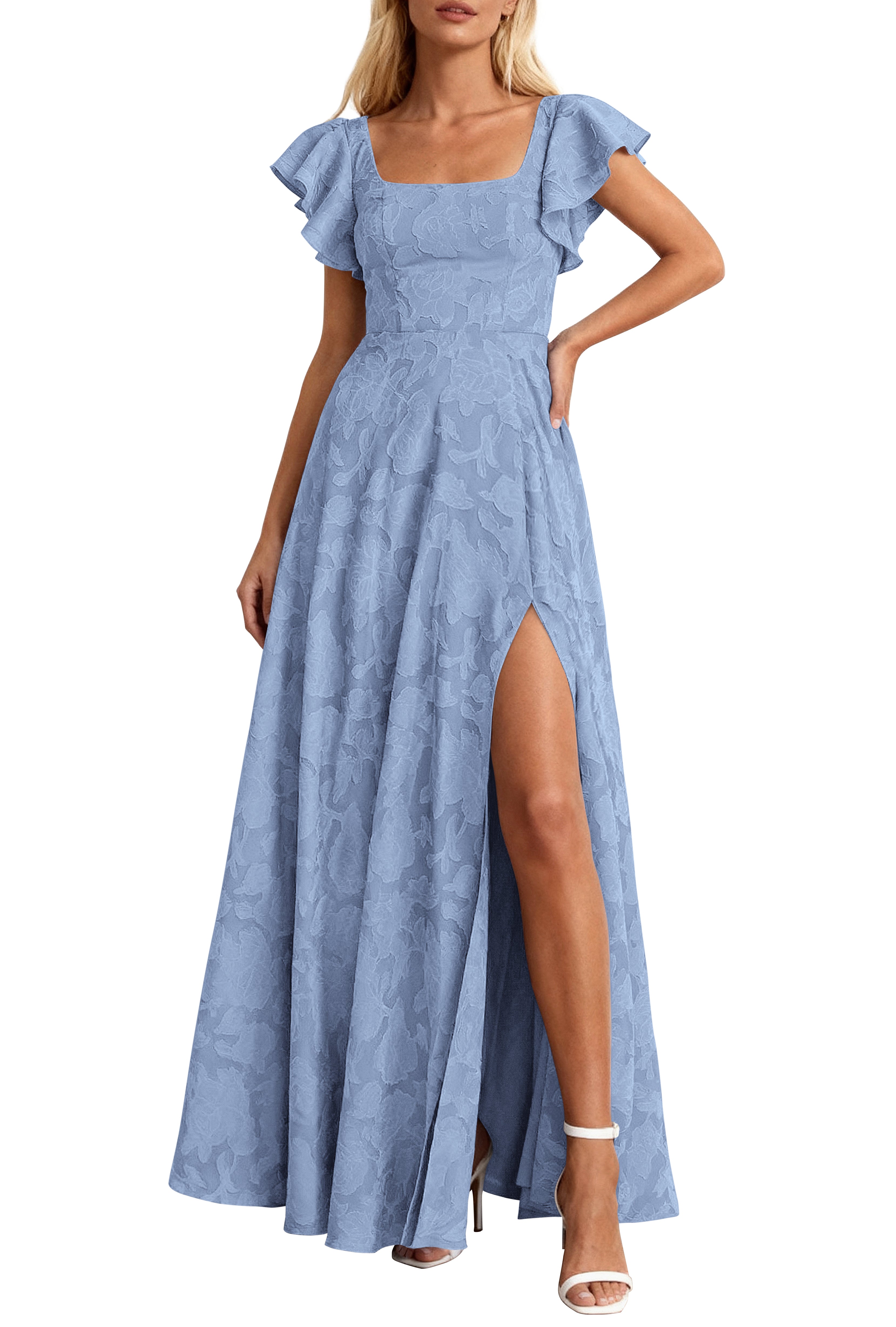 KIRUNDO Cocktail Dresses for Women Elegant Wedding Guest Summer Formal Maxi Lace Floral Slit Prom Party Bridesmaid Dress