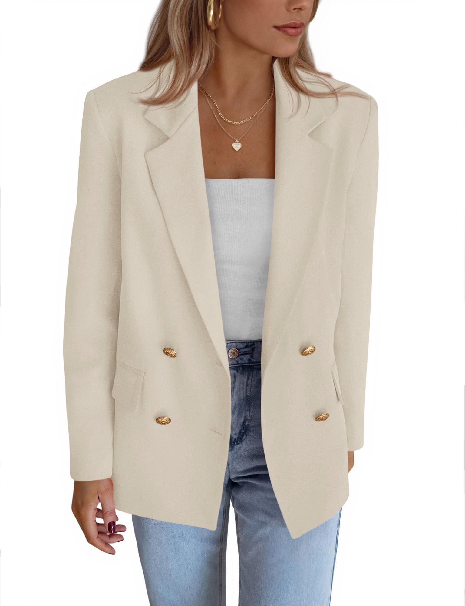 KIRUNDO Blazers for Women Business Casual 2025 Fall Long Sleeve Double Breasted Open Front Work Suit Jackets with Pockets