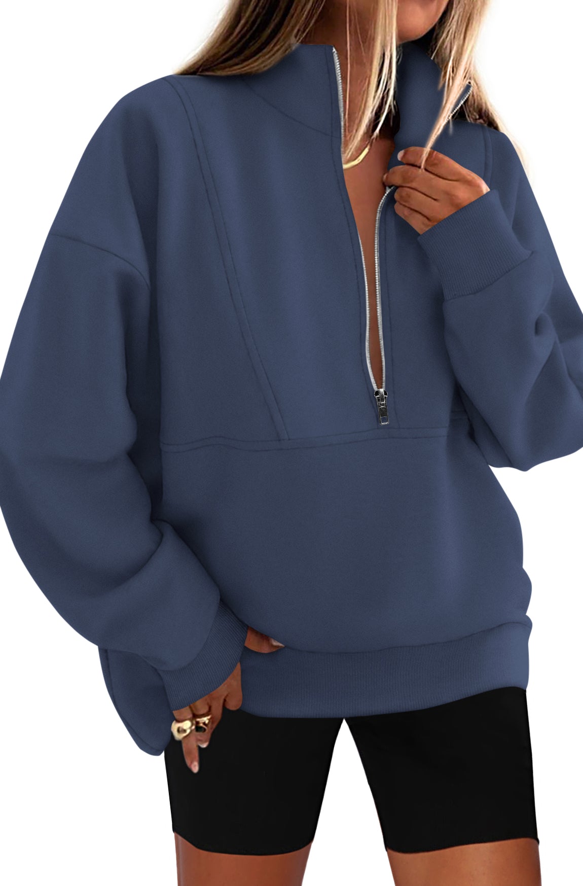 KIRUNDO Sweatshirt for Women 2025 Fall Half Zip Pullover Oversized Fleece Mock Neck Hoodies Fashion Outfits Winter Clothing