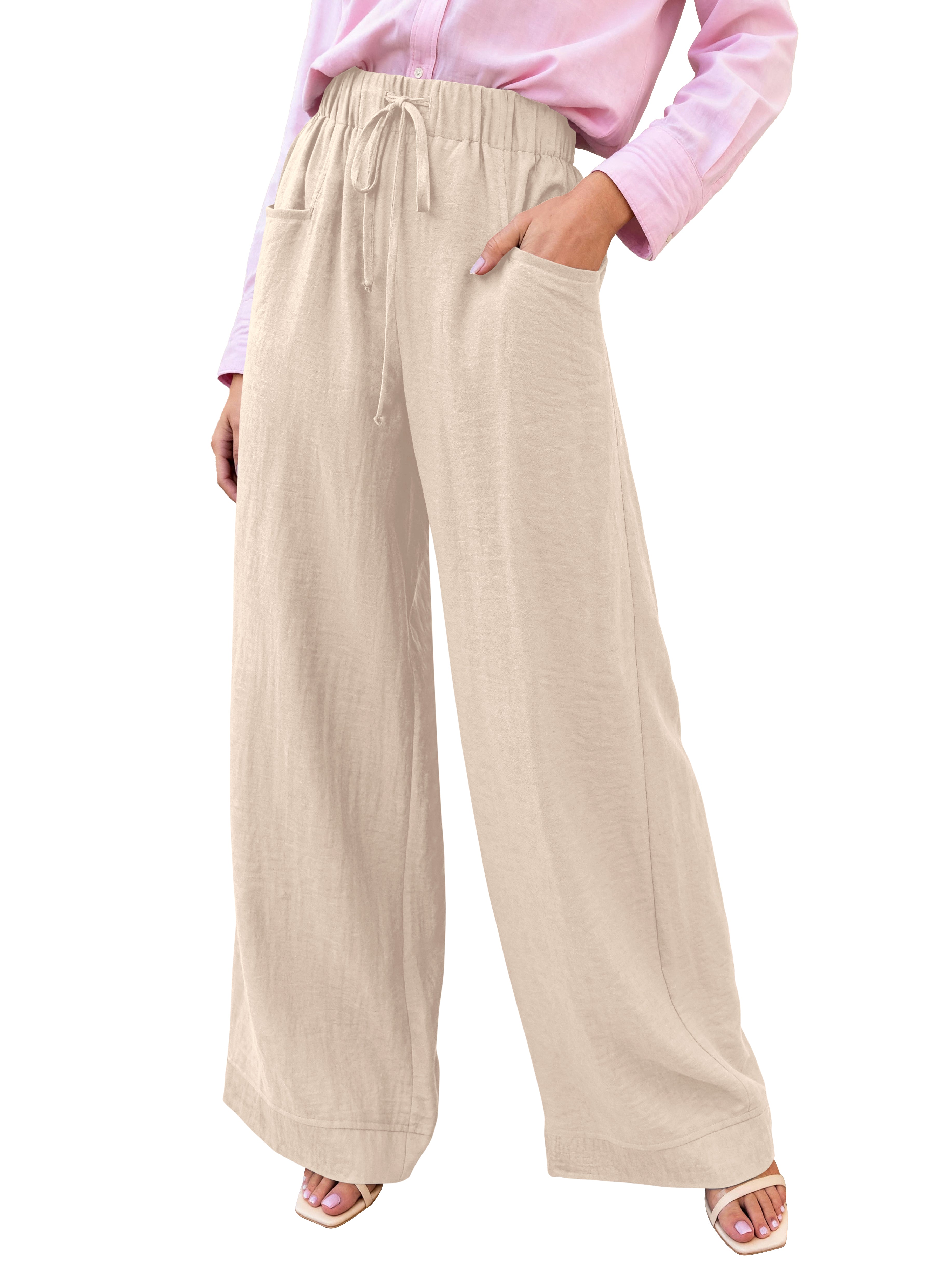 KIRUNDO Wide Leg Palazzo Pants for Women Summer High Waist Flowy Casual Trousers Lounge Pants Beach Vacation Travel Outfits