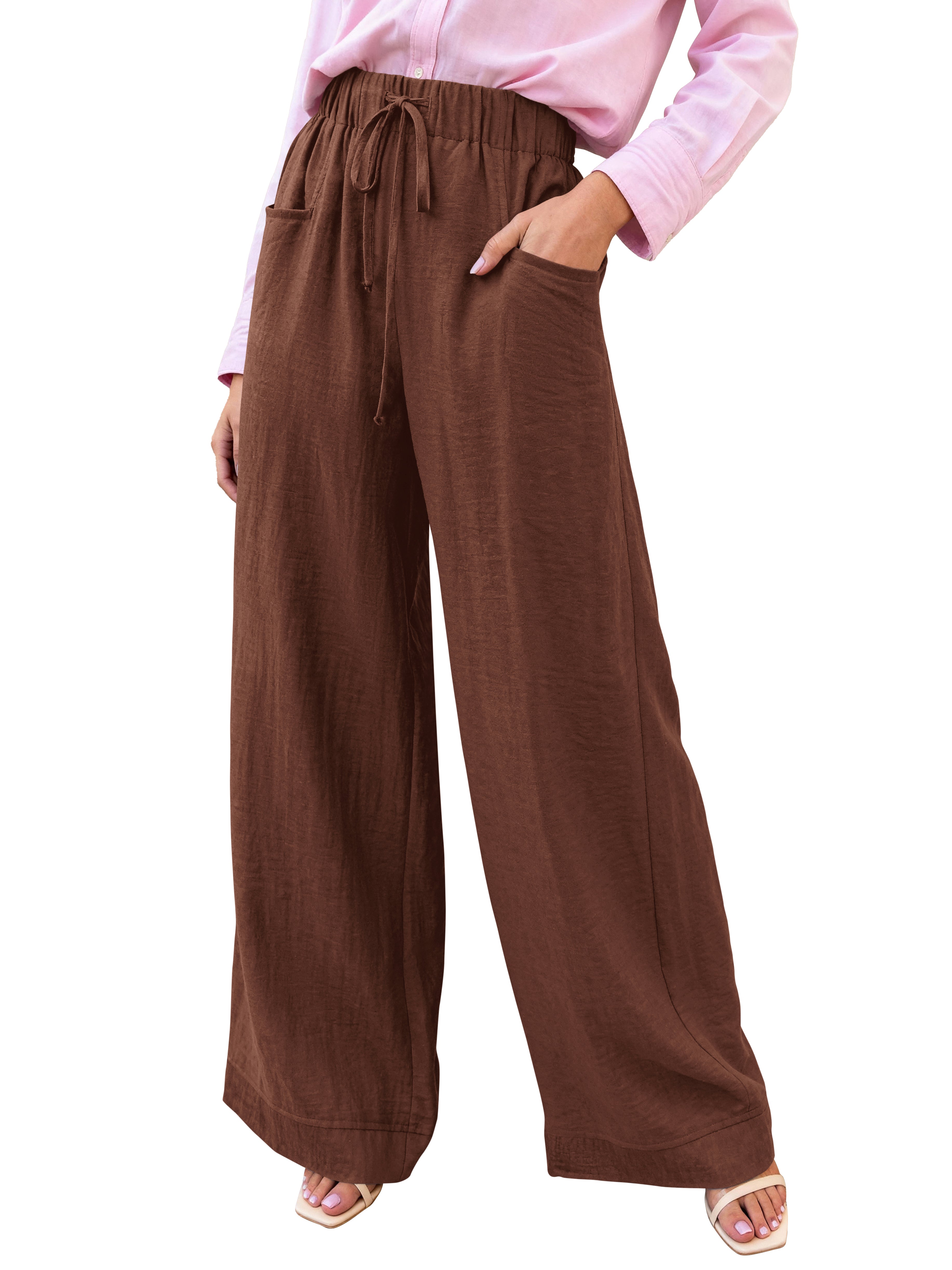 KIRUNDO Wide Leg Palazzo Pants for Women Summer High Waist Flowy Casual Trousers Lounge Pants Beach Vacation Travel Outfits