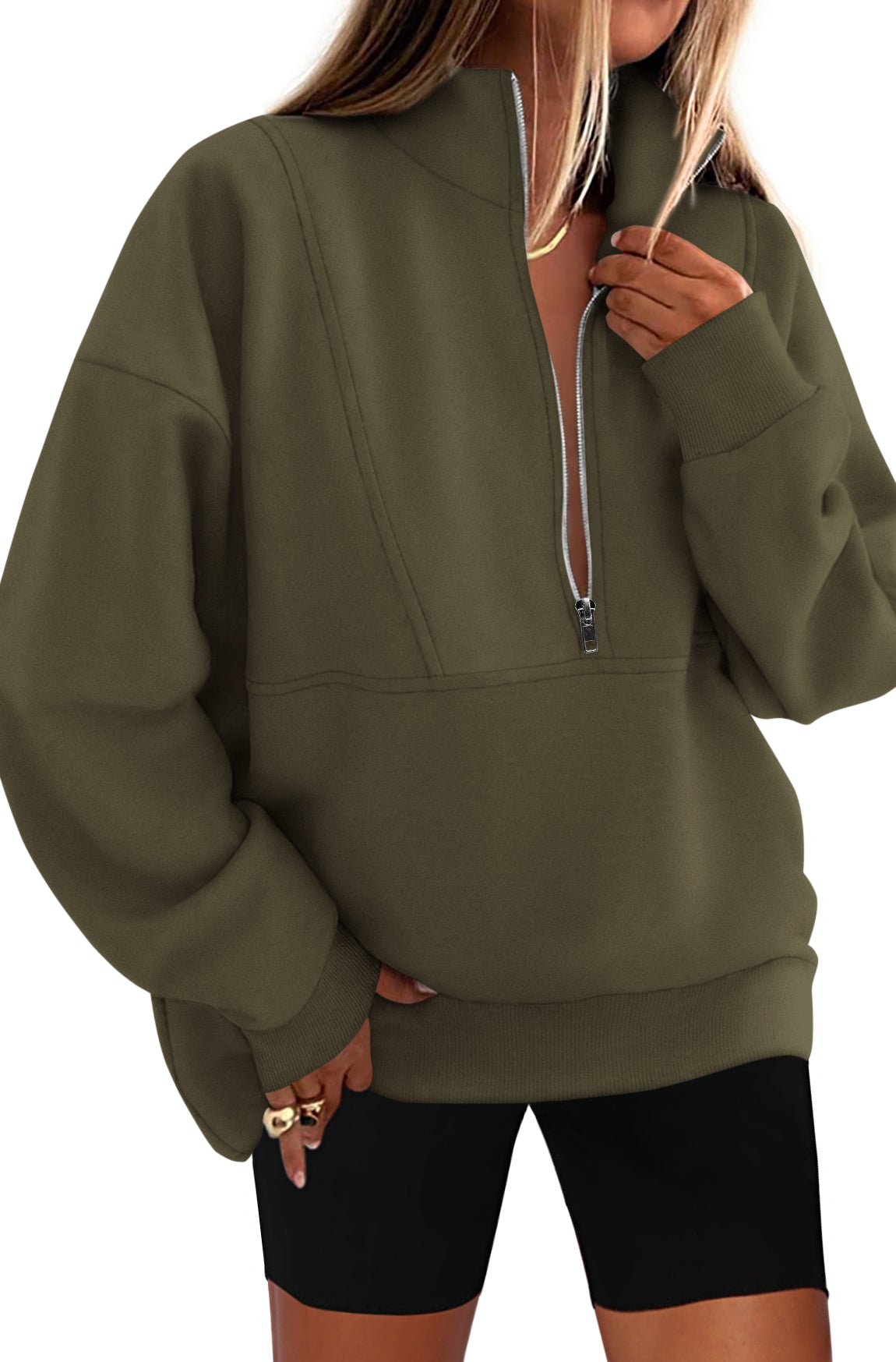 KIRUNDO Sweatshirt for Women 2025 Fall Half Zip Pullover Oversized Fleece Mock Neck Hoodies Fashion Outfits Winter Clothing