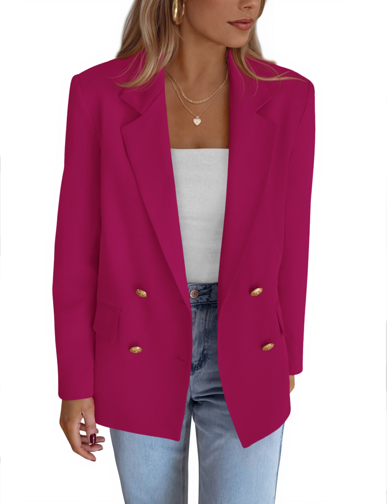 KIRUNDO Blazers for Women Business Casual 2025 Fall Long Sleeve Double Breasted Open Front Work Suit Jackets with Pockets