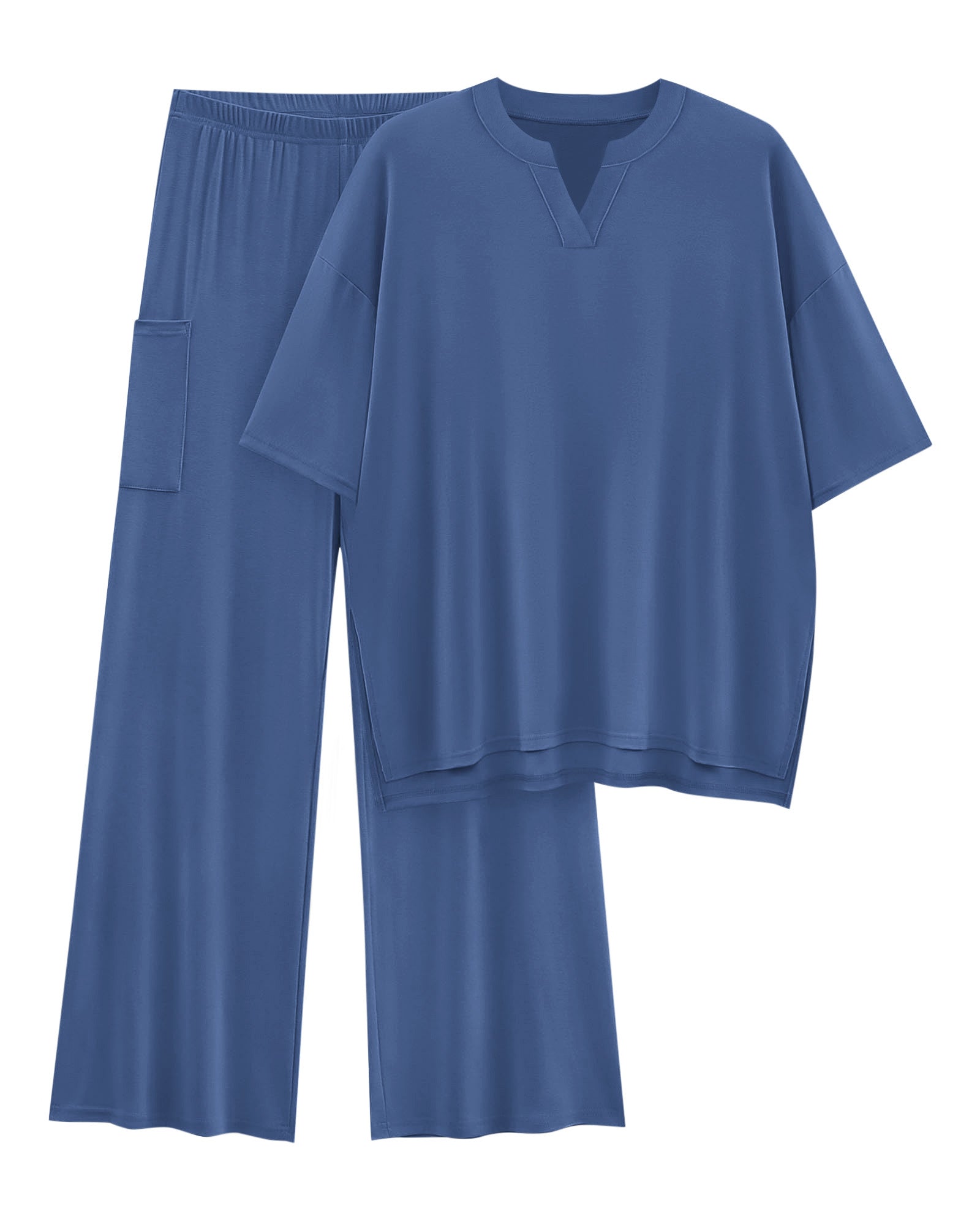 KIRUNDO Womens 2 Piece Matching Lounge Set Airport Travel Vacation Summer Outfits Oversized Short Sleeve Tops Wide Leg Pants