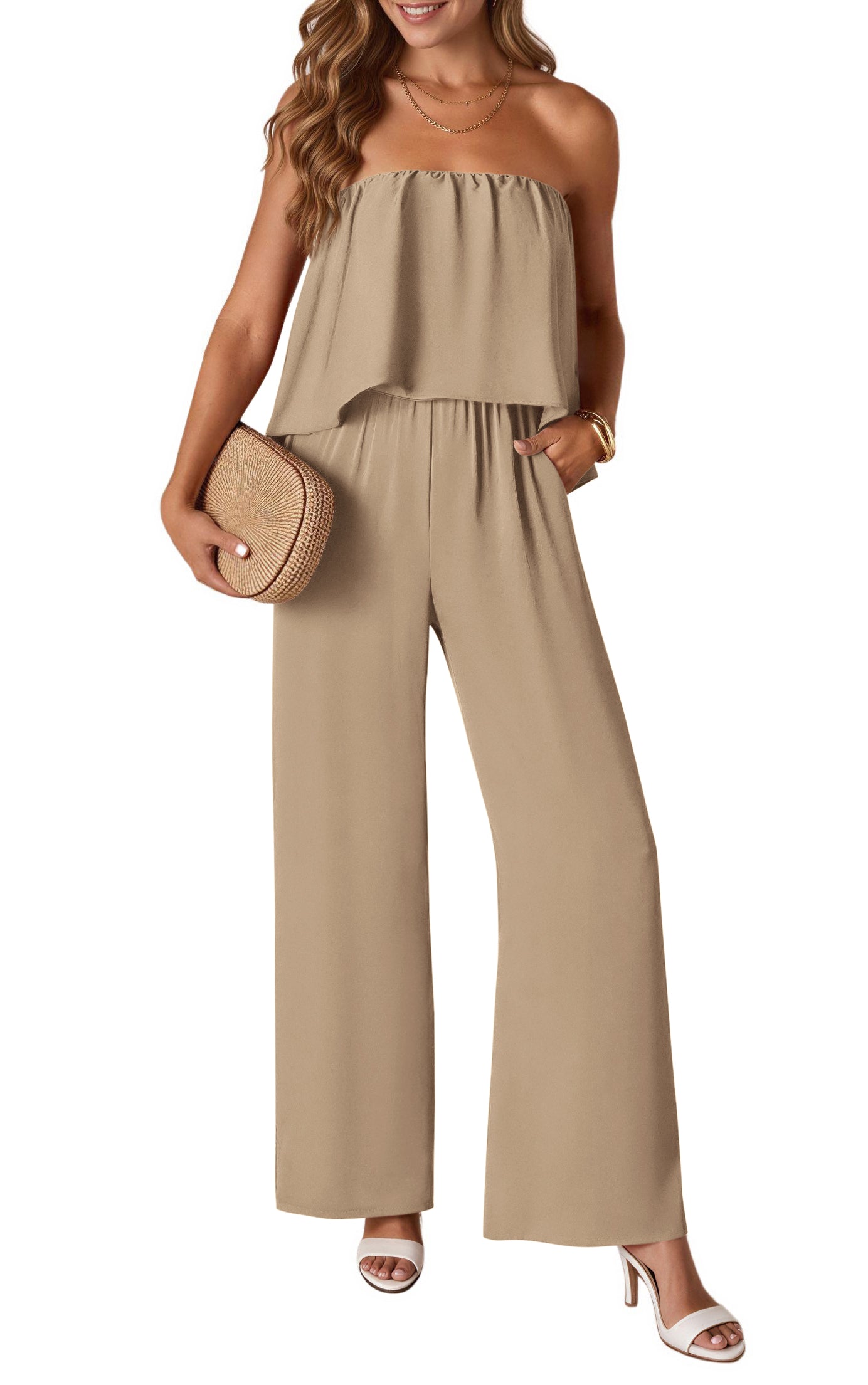 KIRUNDO Tube Jumpsuits For Women 2026 Dressy Casual Strapless Rompers Flowy Loose One Piece Summer Outfits Beach Vacation