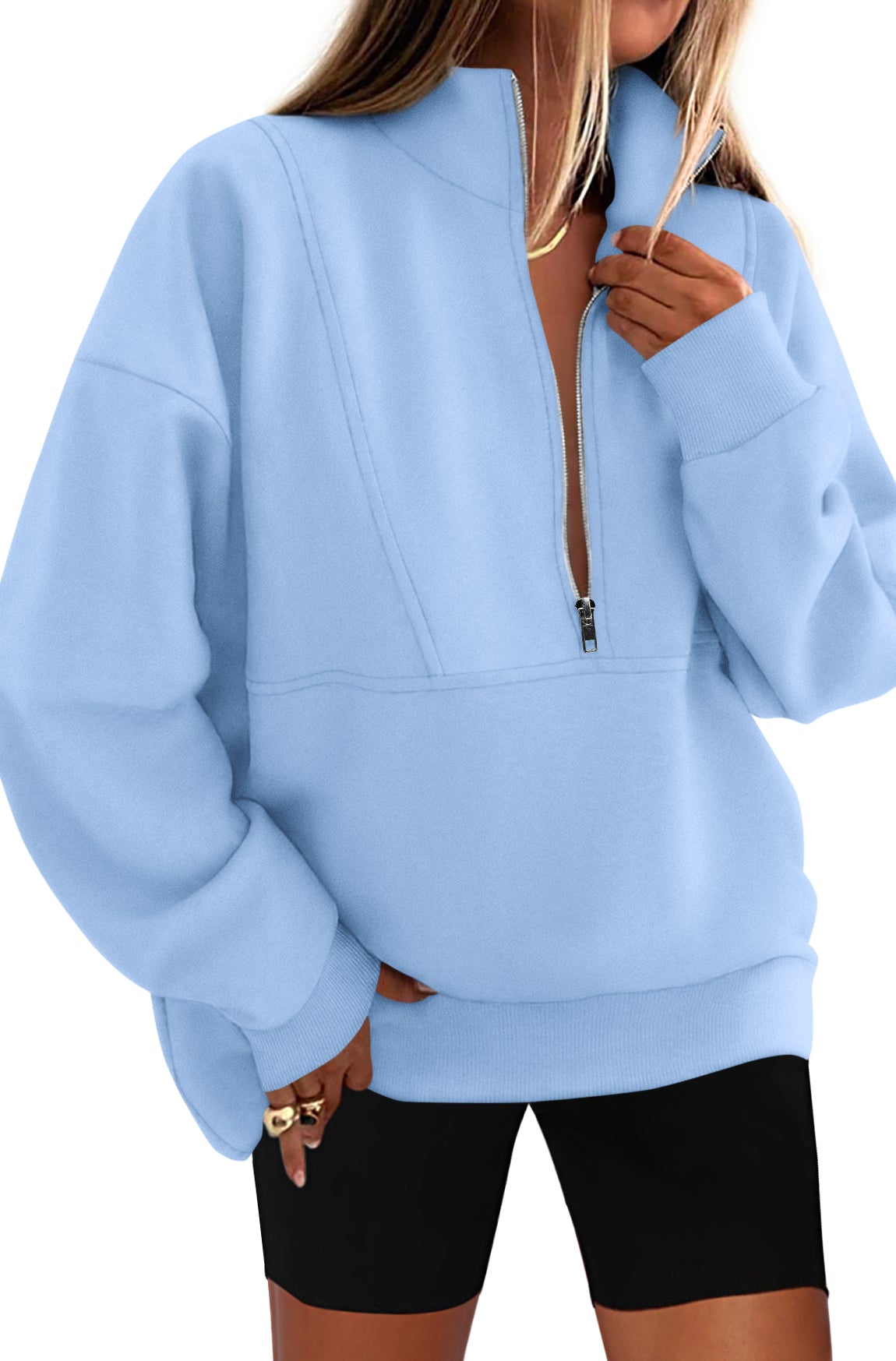 KIRUNDO Sweatshirt for Women 2025 Fall Half Zip Pullover Oversized Fleece Mock Neck Hoodies Fashion Outfits Winter Clothing