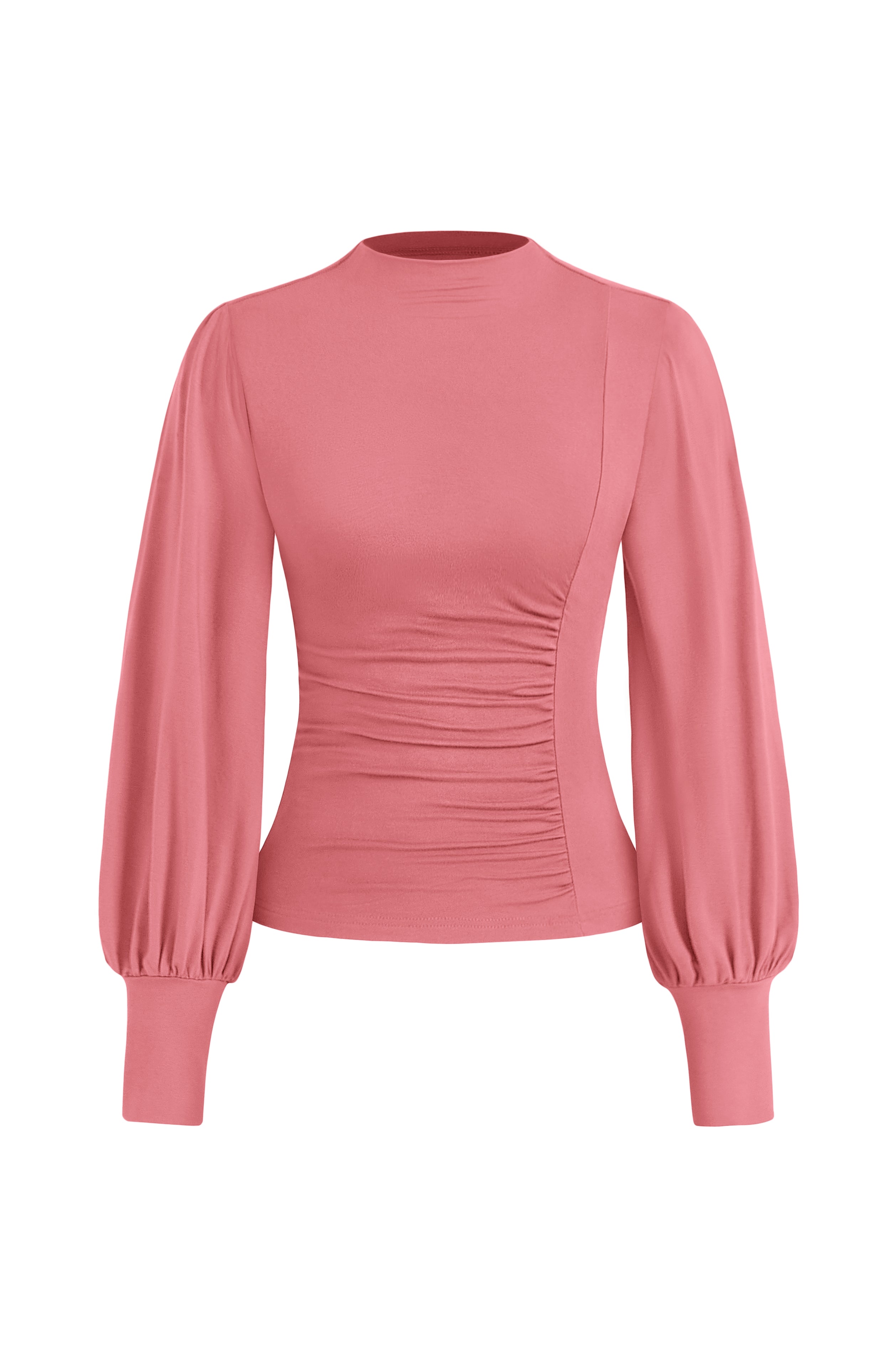 KIRUNDO Blouses for Women Dressy Casual Puff Long Sleeve Shirts Fitted Mock Neck Ruched Trendy Tops 2025 Early Fall Fashion