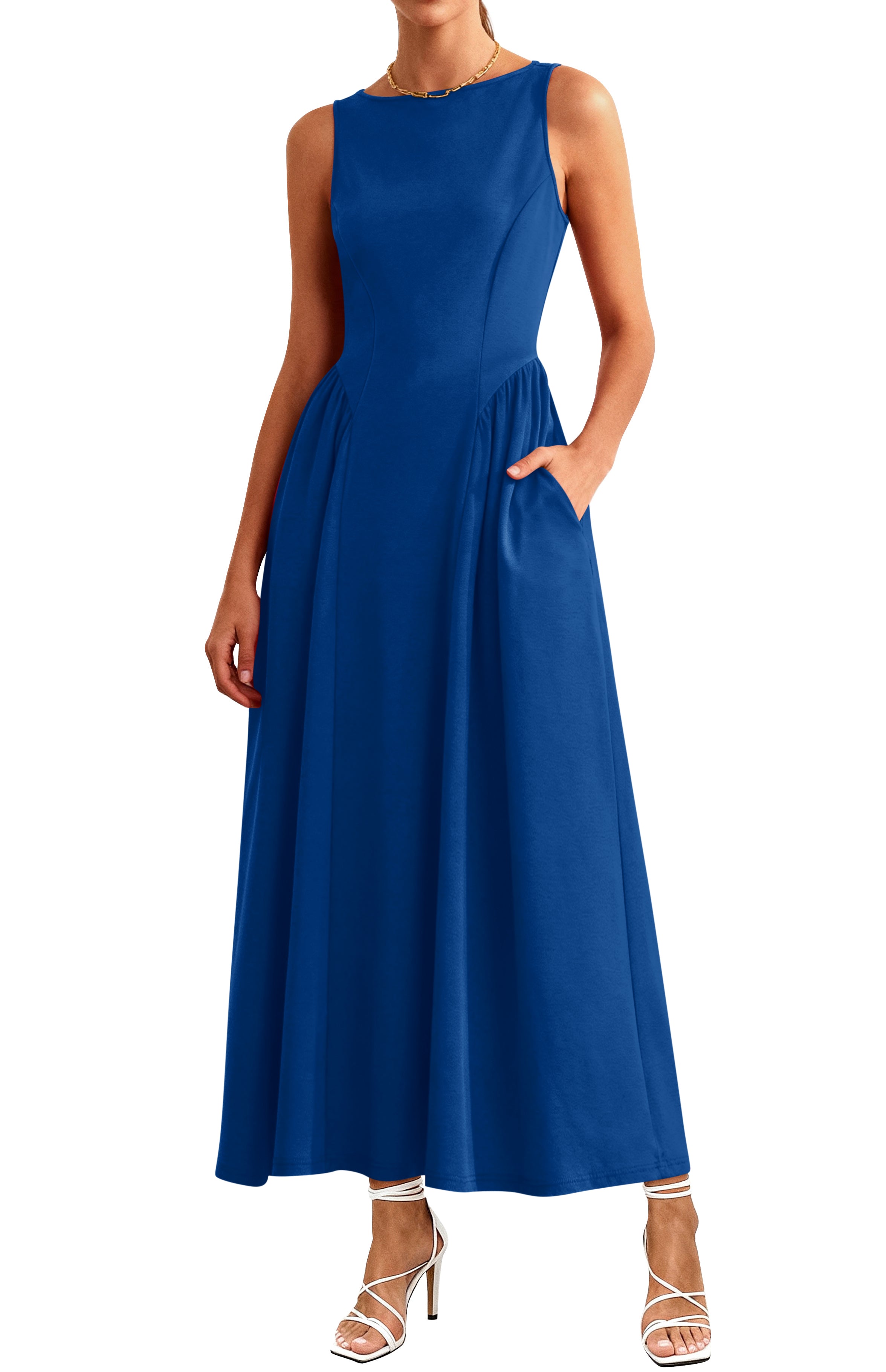 KIRUNDO Summer Dresses for Women 2026 Elegant Classy Wedding Guest Semi Formal Sleeveless Boat Neck Flowy A line Maxi Dress