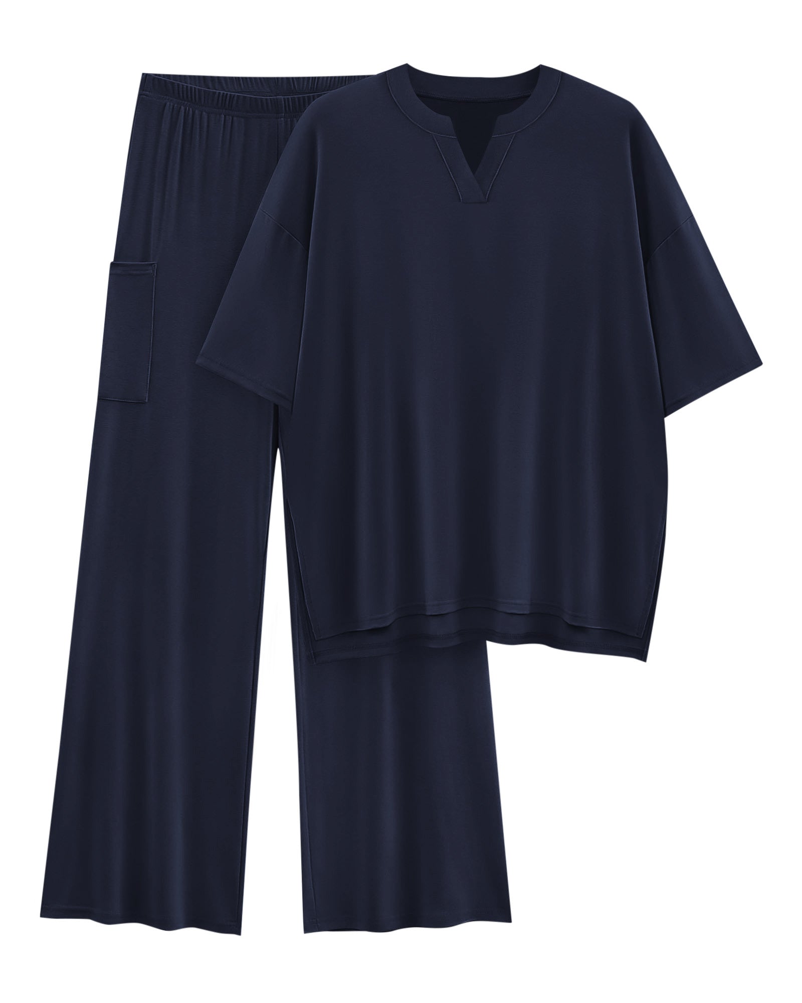 KIRUNDO Womens 2 Piece Matching Lounge Set Airport Travel Vacation Summer Outfits Oversized Short Sleeve Tops Wide Leg Pants