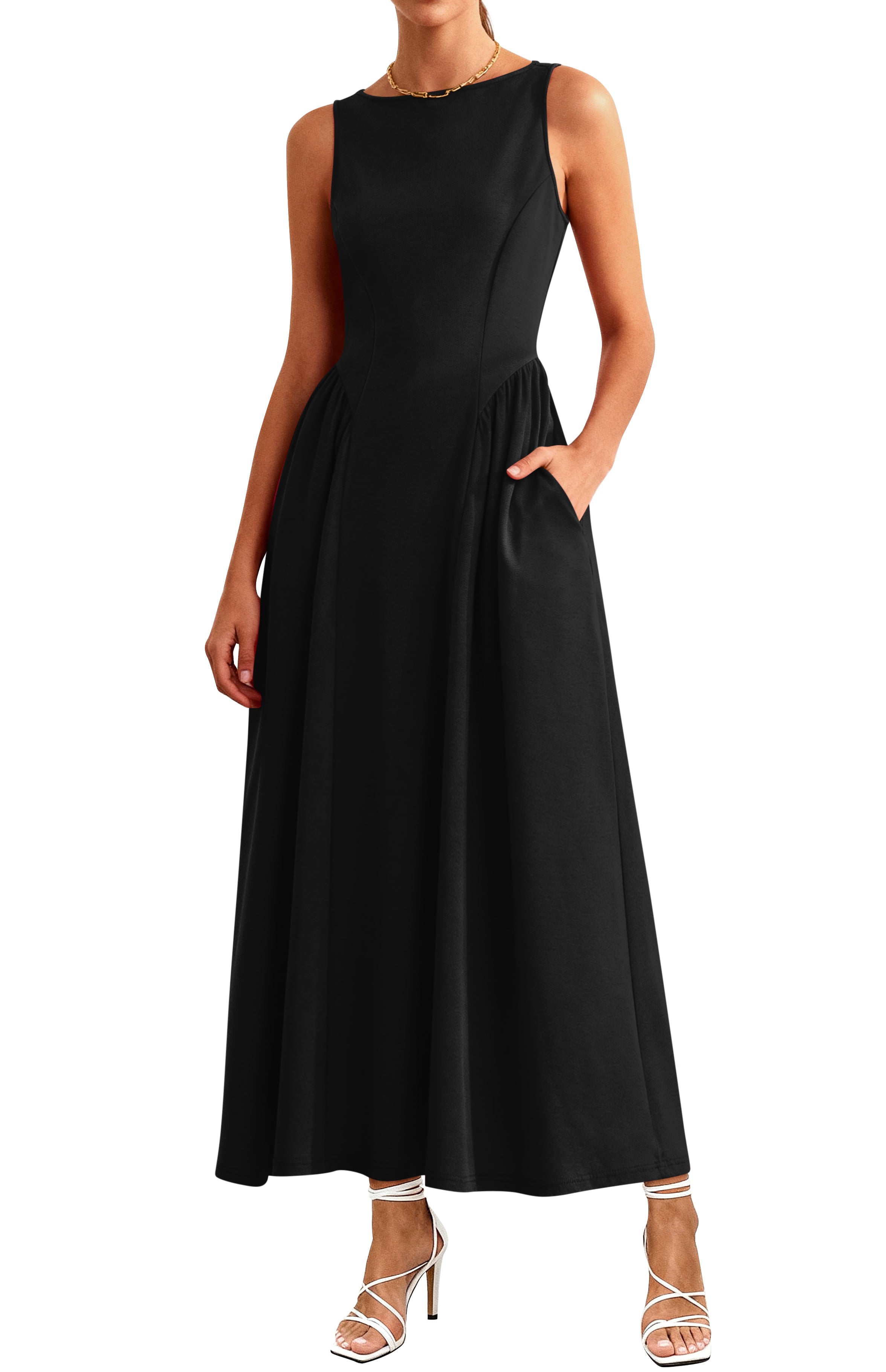 KIRUNDO Summer Dresses for Women 2026 Elegant Classy Wedding Guest Semi Formal Sleeveless Boat Neck Flowy A line Maxi Dress