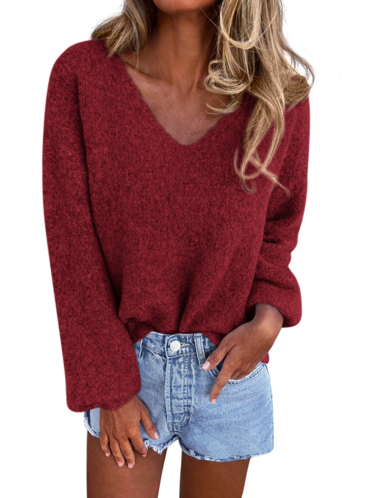 KIRUNDO Sweaters for Women Fall 2025 Oversized V Neck Cozy Cute Casual Long Sleeve Knit Pullover Trendy Winter Clothing