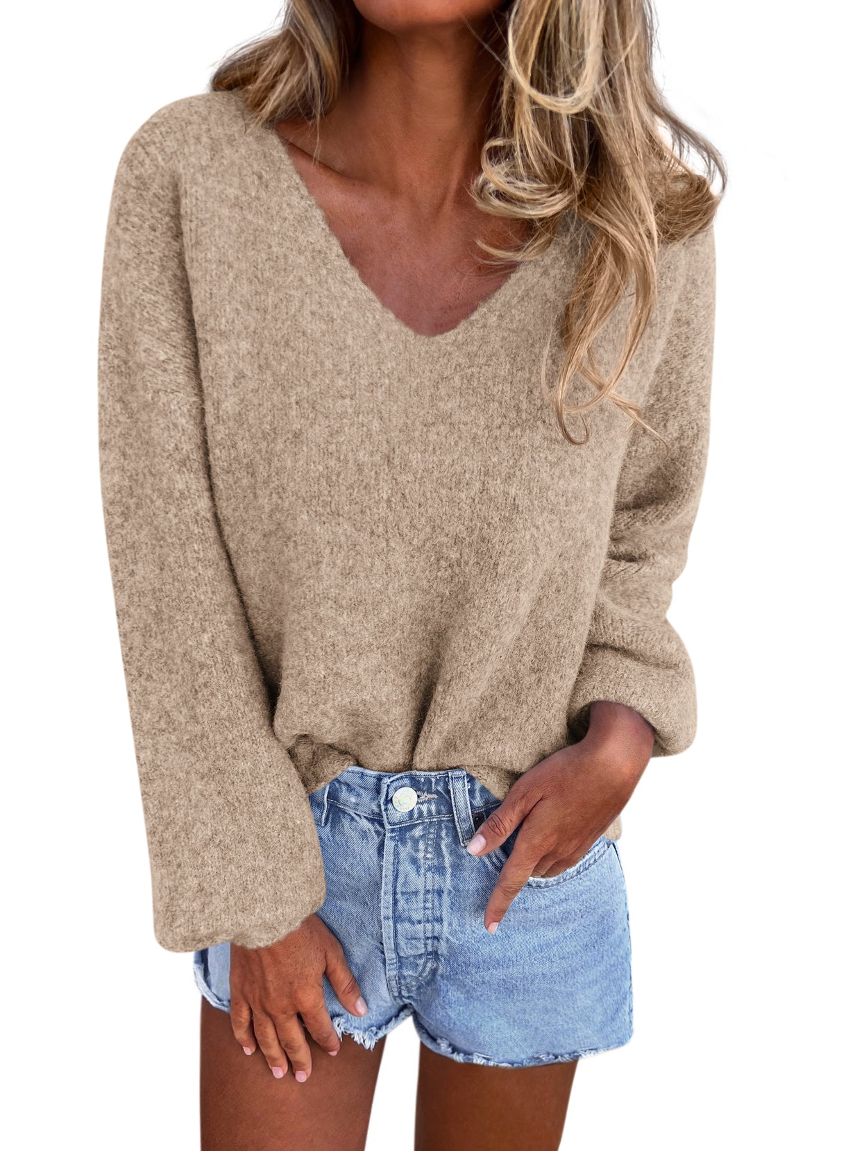 KIRUNDO Sweaters for Women Fall 2025 Oversized V Neck Cozy Cute Casual Long Sleeve Knit Pullover Trendy Winter Clothing