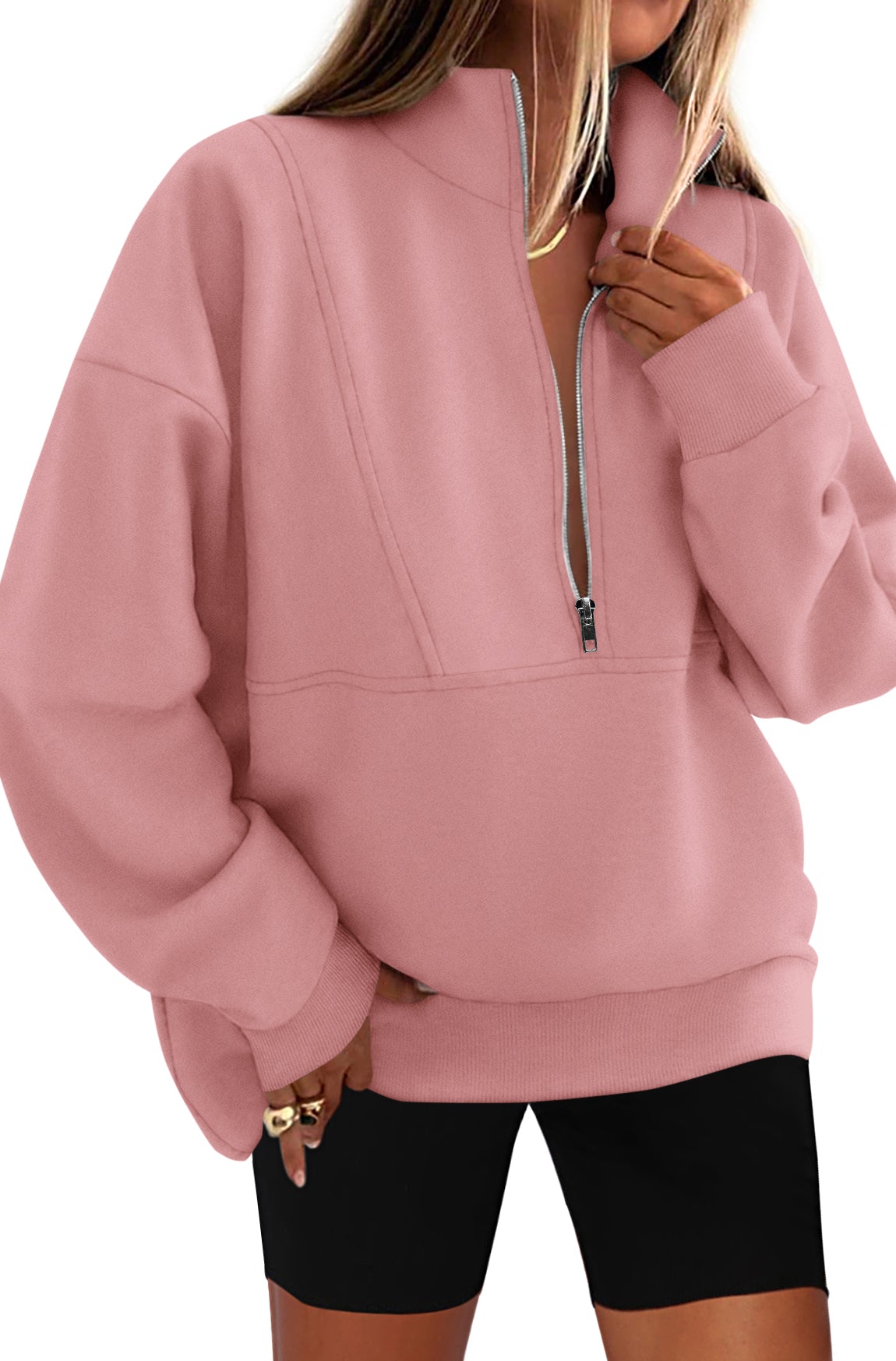 KIRUNDO Sweatshirt for Women 2025 Fall Half Zip Pullover Oversized Fleece Mock Neck Hoodies Fashion Outfits Winter Clothing