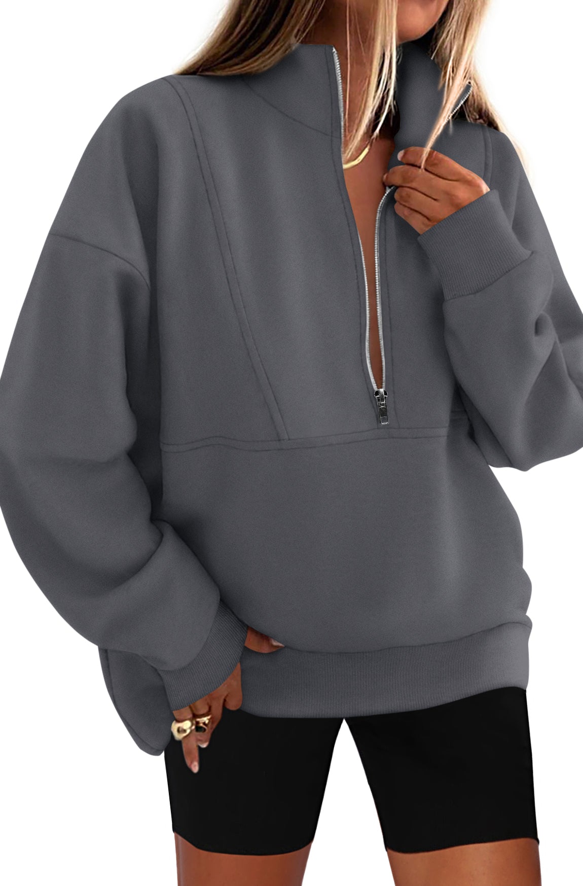 KIRUNDO Sweatshirt for Women 2025 Fall Half Zip Pullover Oversized Fleece Mock Neck Hoodies Fashion Outfits Winter Clothing