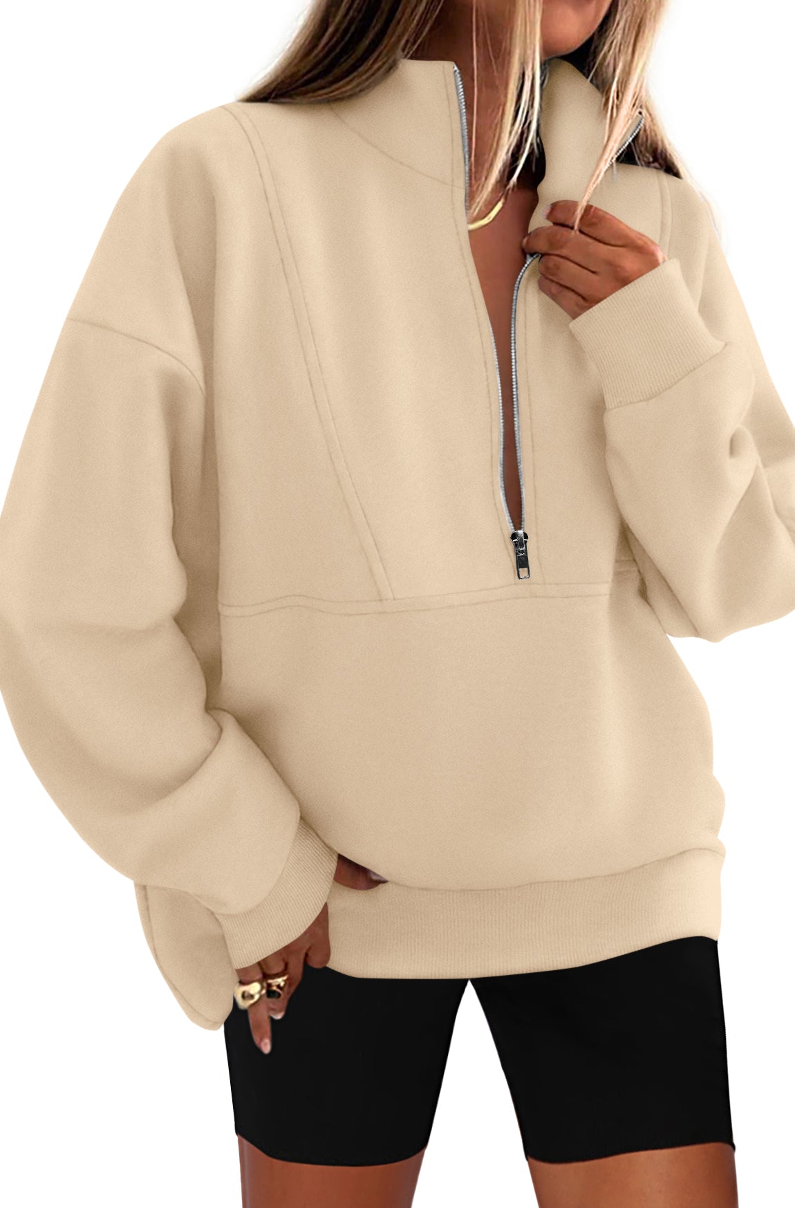 KIRUNDO Sweatshirt for Women 2025 Fall Half Zip Pullover Oversized Fleece Mock Neck Hoodies Fashion Outfits Winter Clothing