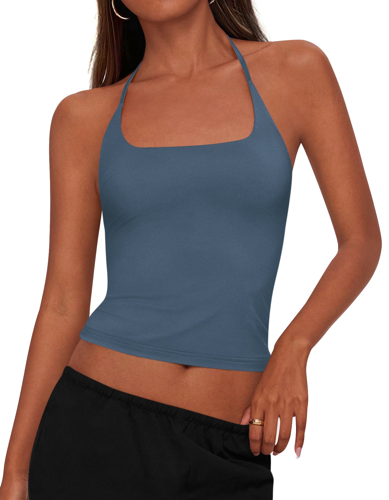 KIRUNDO Women's Halter Crop Tank Top Going Out Tops Y2k Trendy Camisole Workout Sleeveless Basic Shirt 2026 Summer Clothes