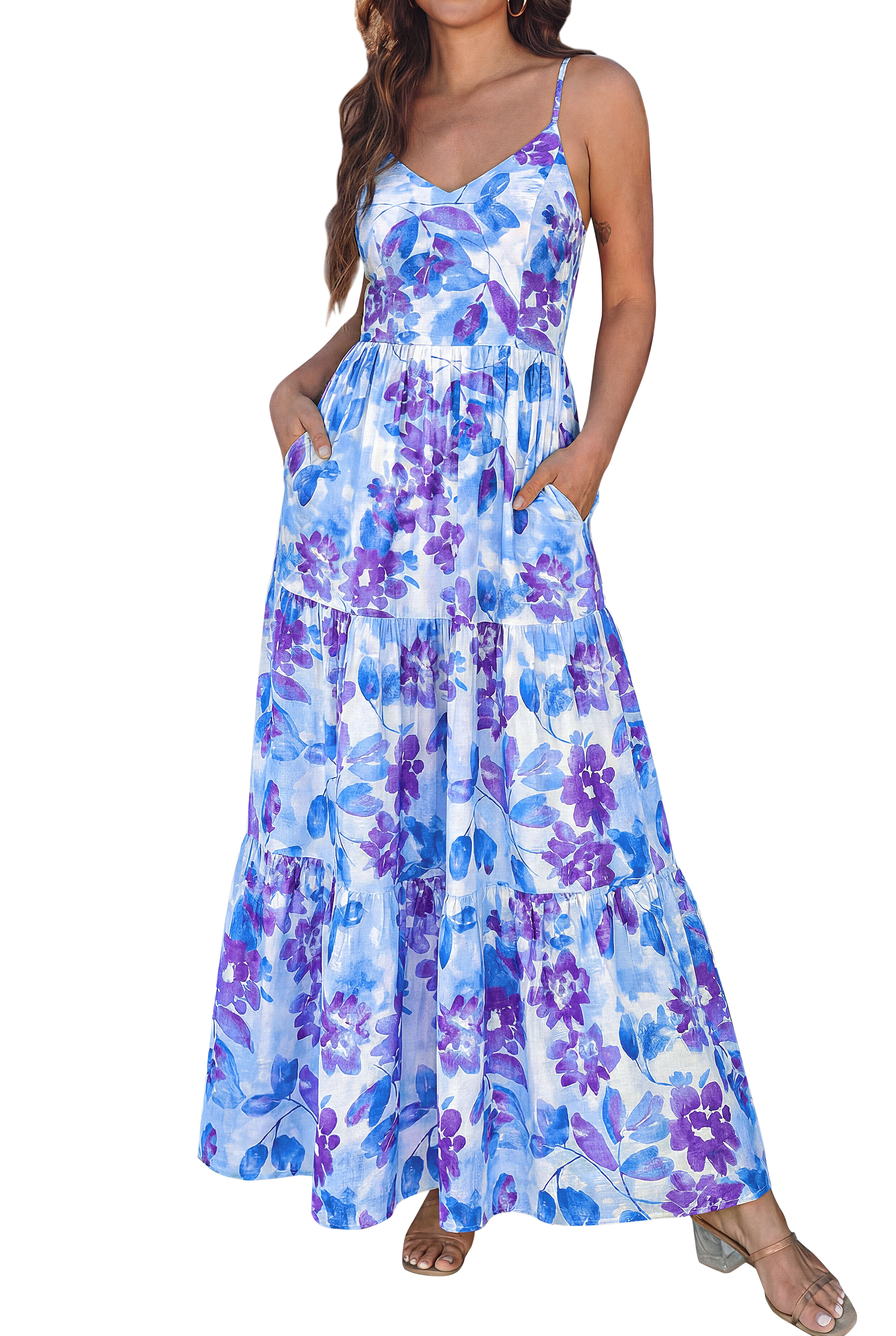 KIRUNDO Womens Summer Dresses Boho Floral Beach Maxi Sundress Wedding Guest Dress Vacation Outfits Flowy Cruise Resort Wear