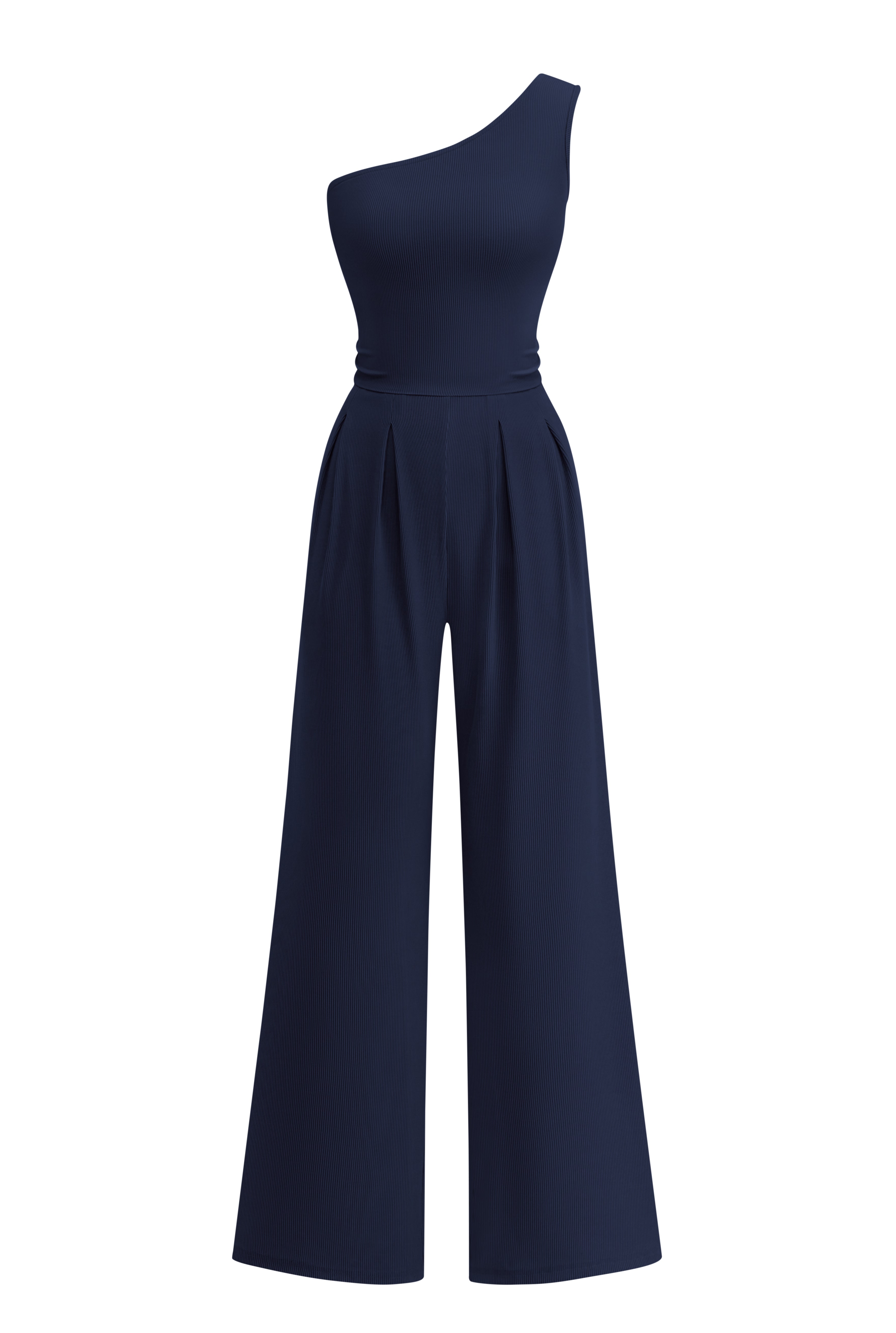 KIRUNDO Jumpsuits For Women Dressy Sleeveless One Shoulder Ribbed Knit Wide Leg Rompers With Pockets Summer Outfits