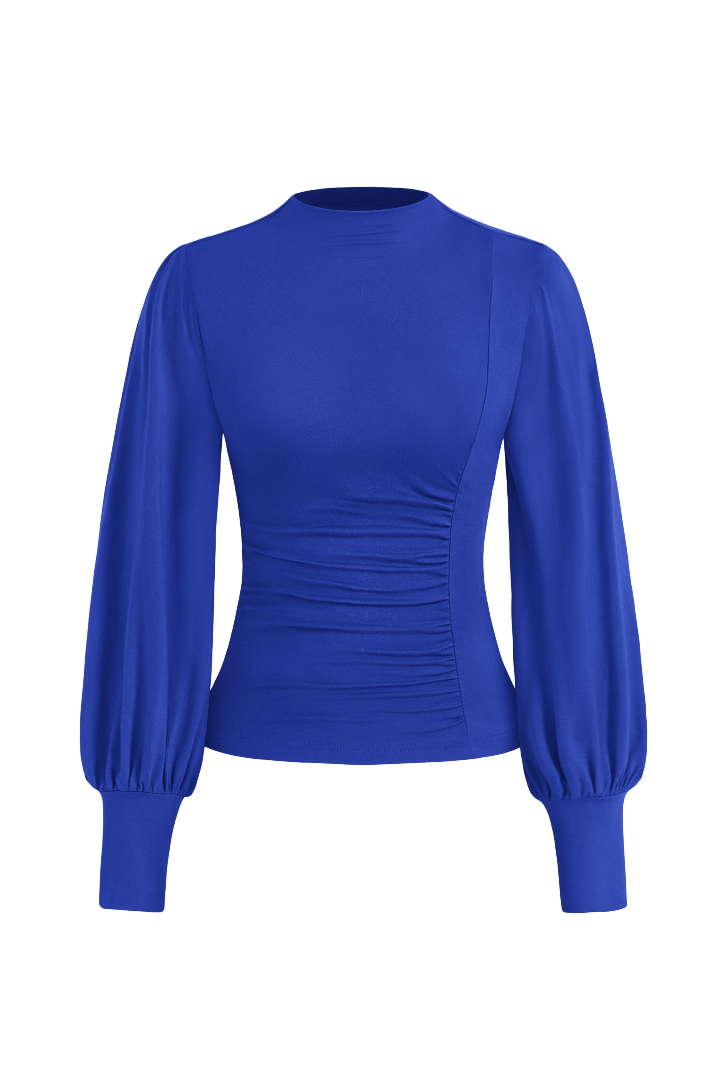 KIRUNDO Blouses for Women Dressy Casual Puff Long Sleeve Shirts Fitted Mock Neck Ruched Trendy Tops 2025 Early Fall Fashion