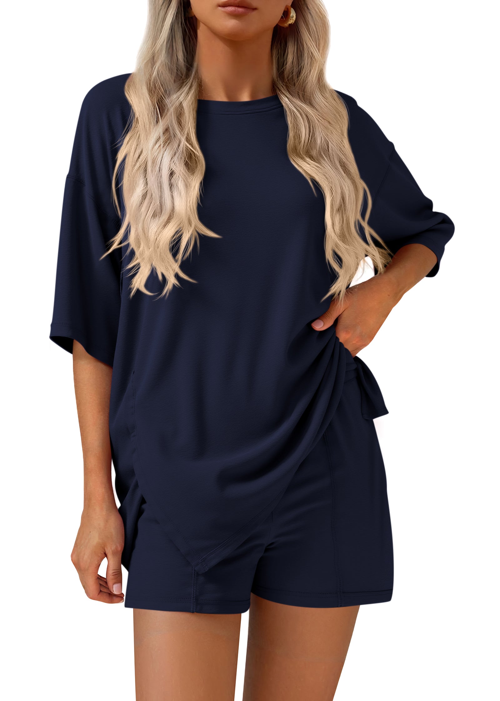 KIRUNDO Lounge Set for Women 2 Piece Outfits Summer Casual Oversized Shirts Shorts Matching Airport Travel Outfits Maternity