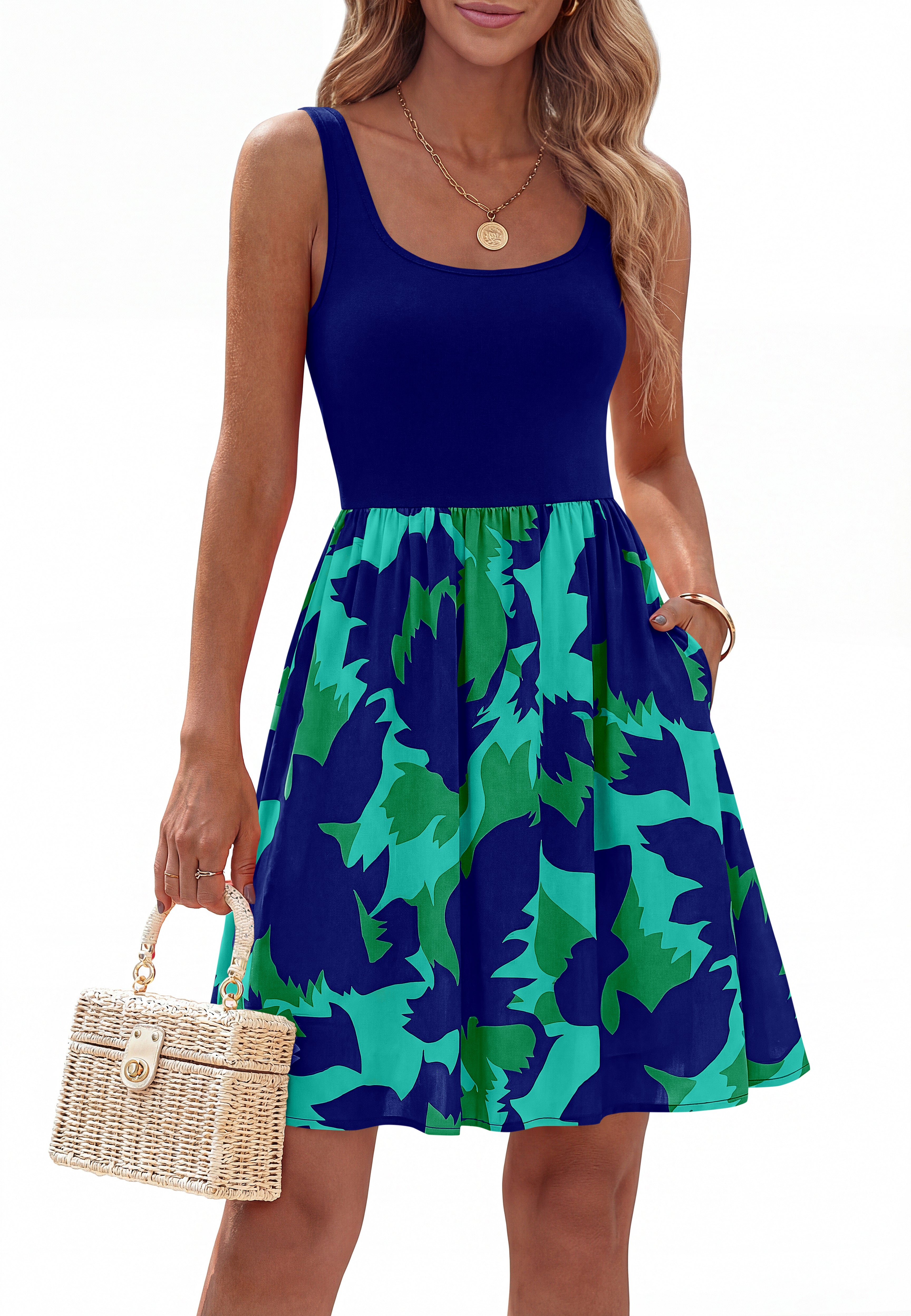 KIRUNDO Womens Summer Sleeveless Boho Floral Mini Sundress 2026 Scoop Neck Tank A Line Flowy Beach Vacation Resort Wear