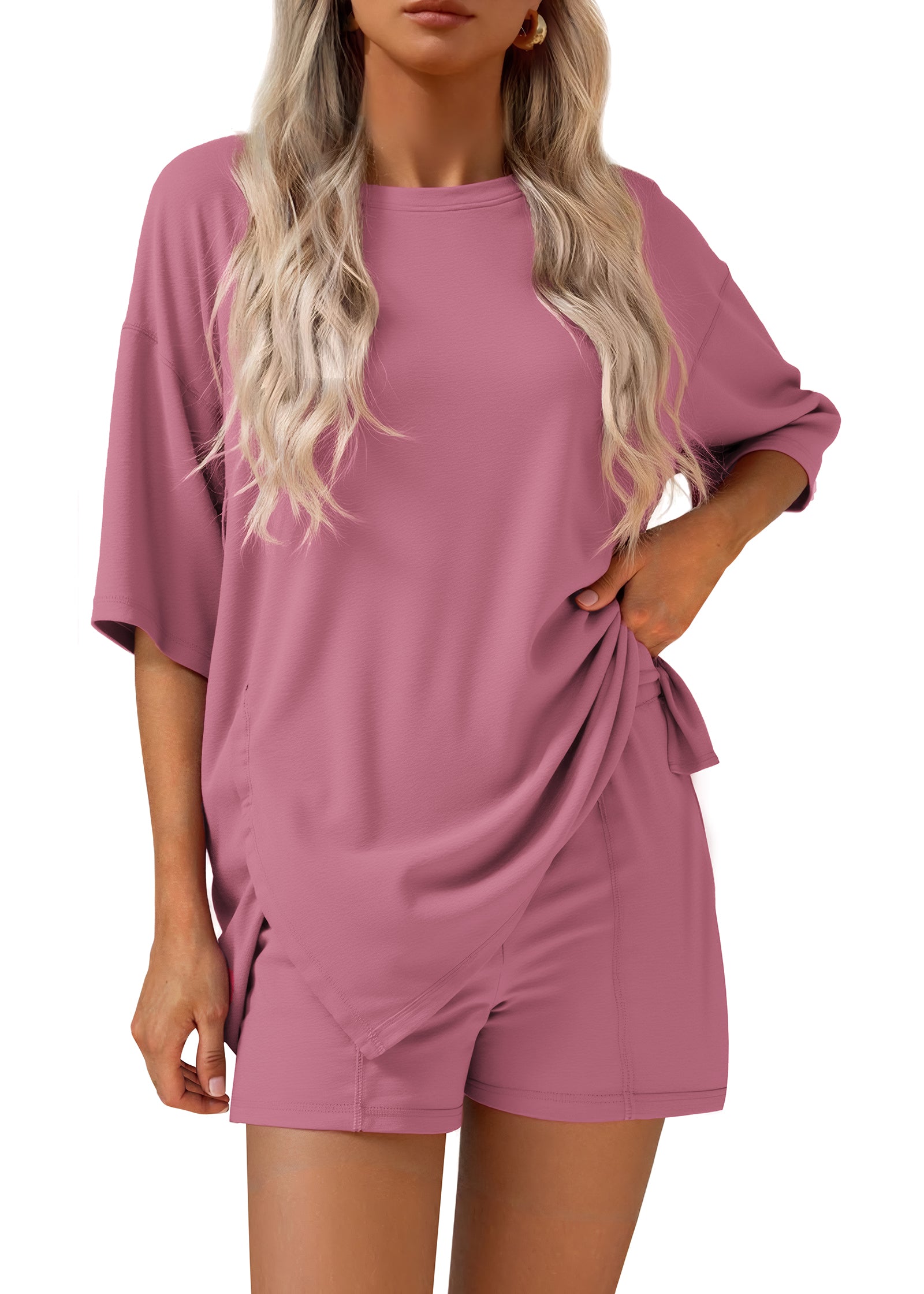 KIRUNDO Lounge Set for Women 2 Piece Outfits Summer Casual Oversized Shirts Shorts Matching Airport Travel Outfits Maternity