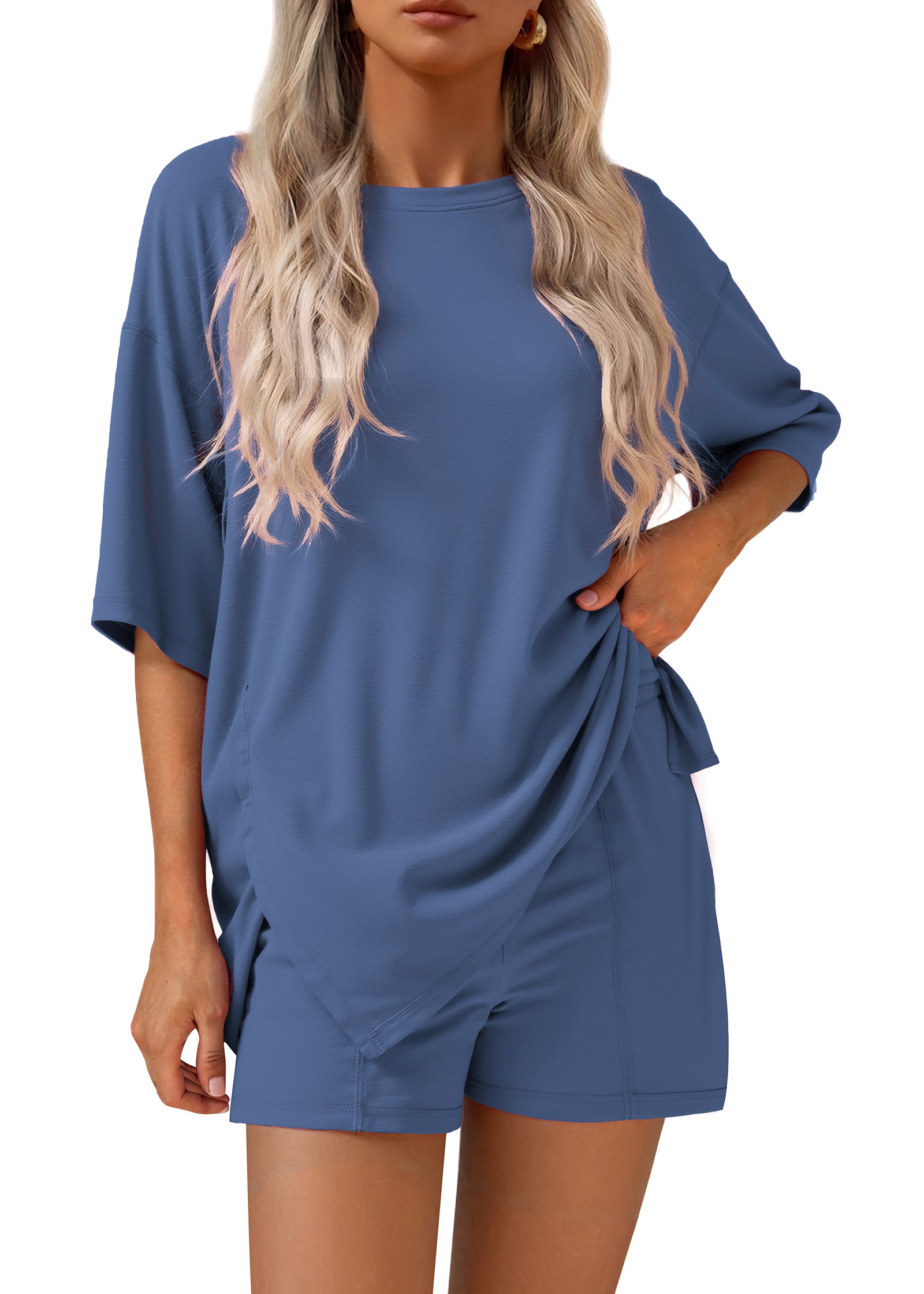 KIRUNDO Lounge Set for Women 2 Piece Outfits Summer Casual Oversized Shirts Shorts Matching Airport Travel Outfits Maternity