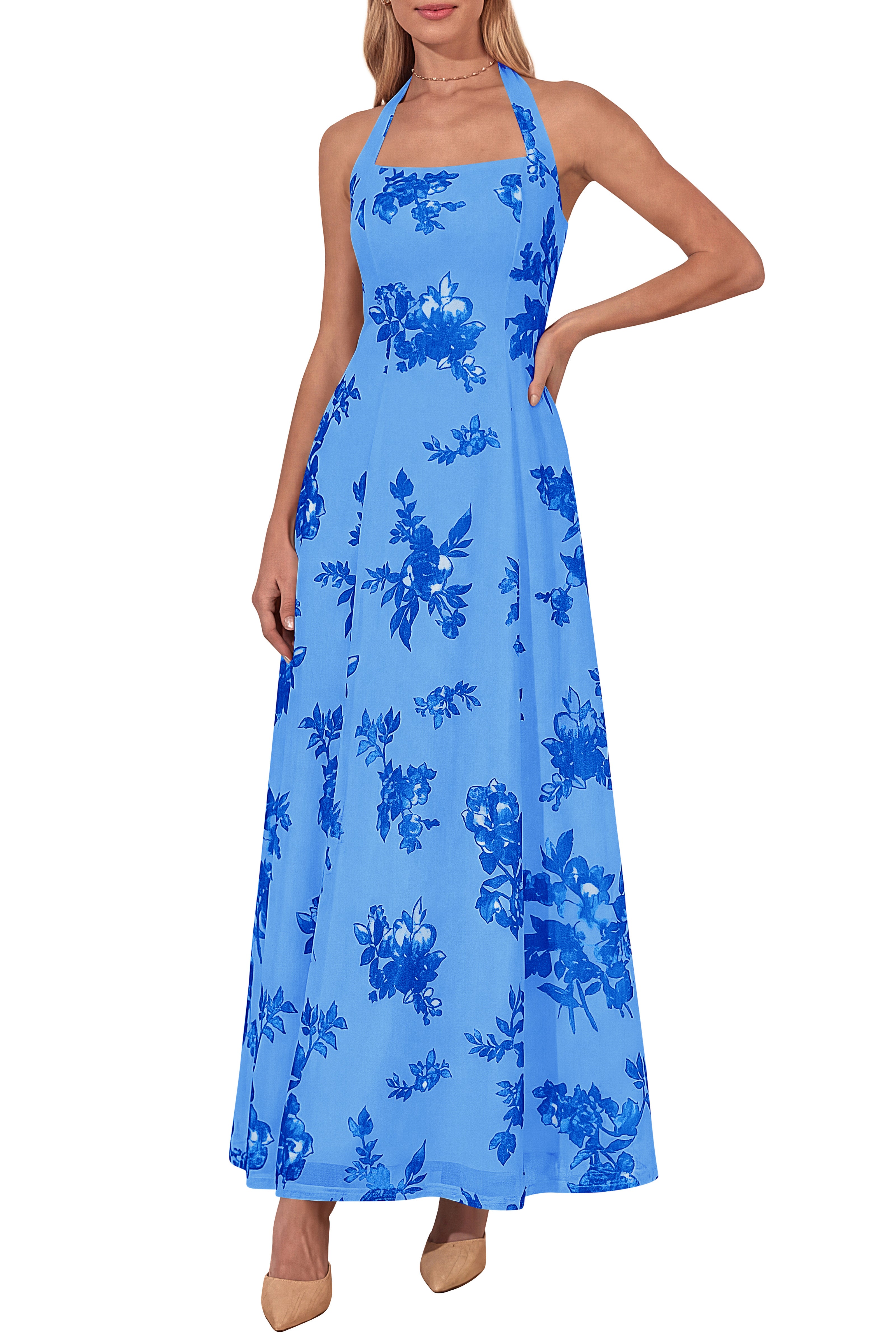 KIRUNDO Women Halter Floral Maxi Dress 2026 Summer Wedding Guest Cocktail Party Sleeveless A Line Beach Vacation Sundress