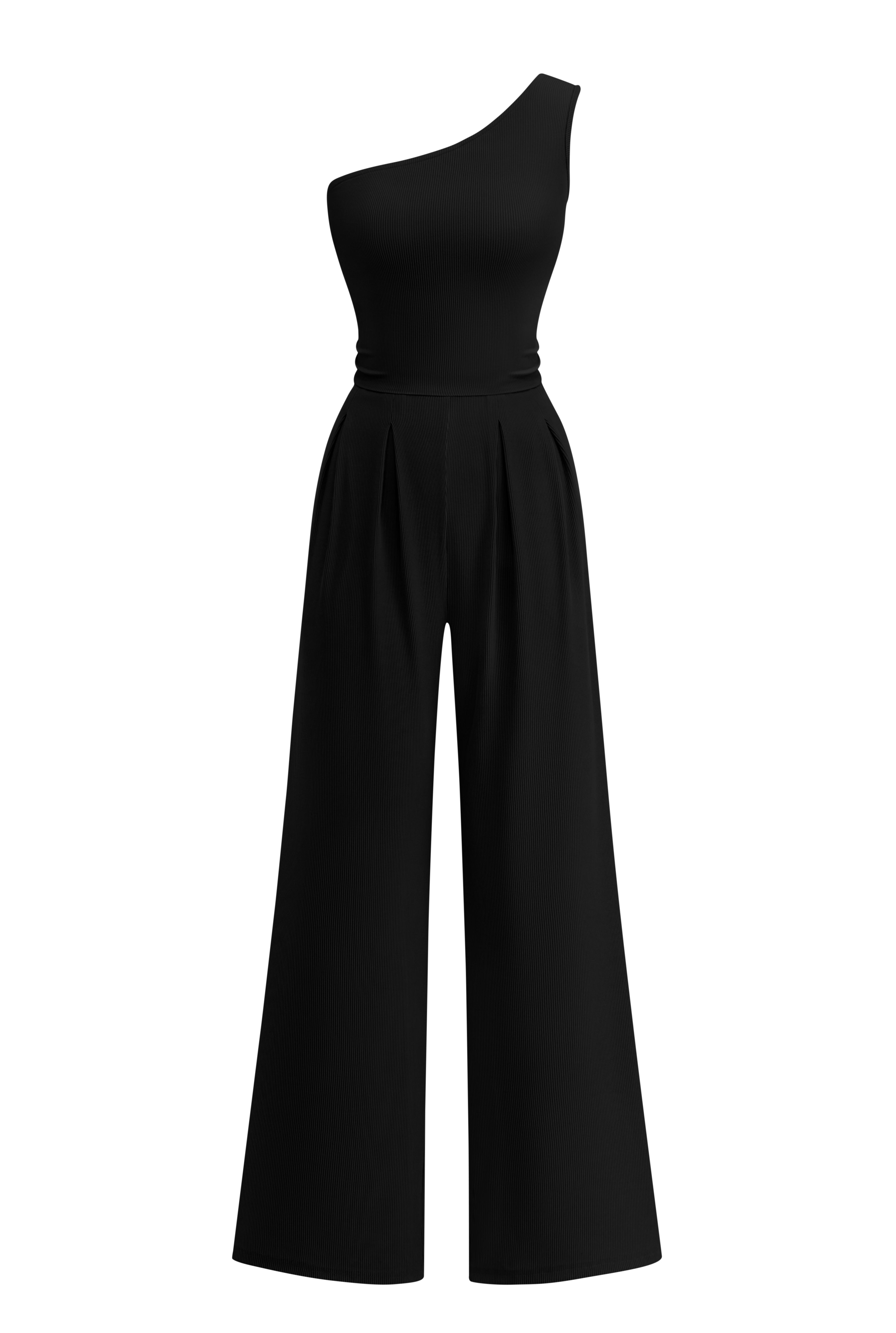 KIRUNDO Jumpsuits For Women Dressy Sleeveless One Shoulder Ribbed Knit Wide Leg Rompers With Pockets Summer Outfits