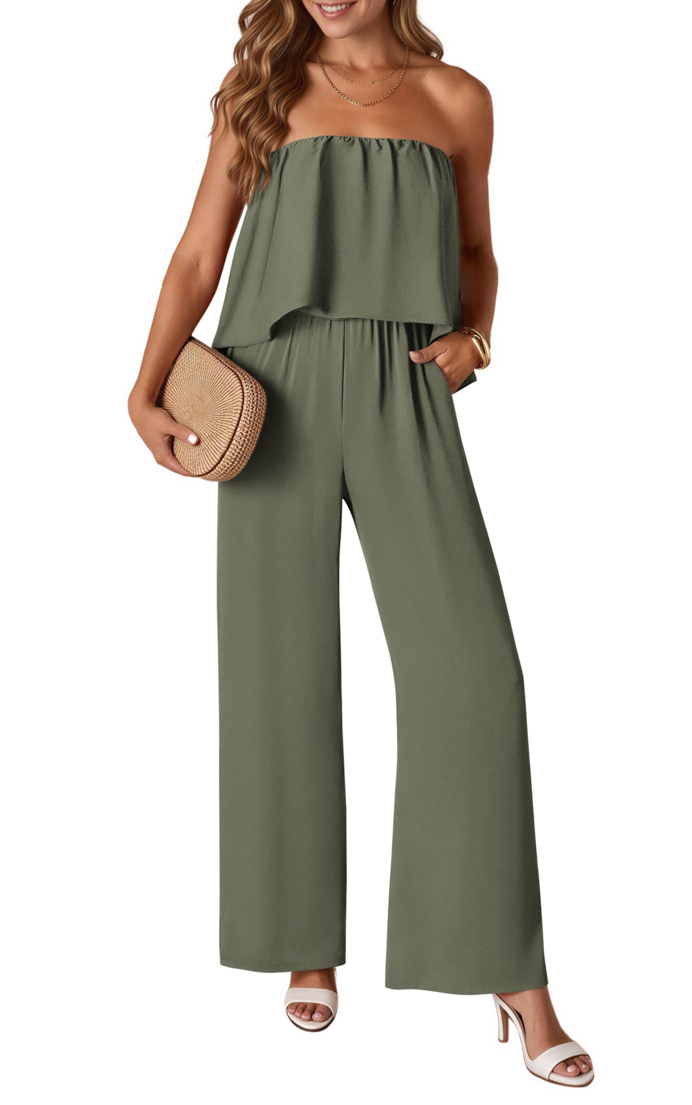 KIRUNDO Tube Jumpsuits For Women 2026 Dressy Casual Strapless Rompers Flowy Loose One Piece Summer Outfits Beach Vacation