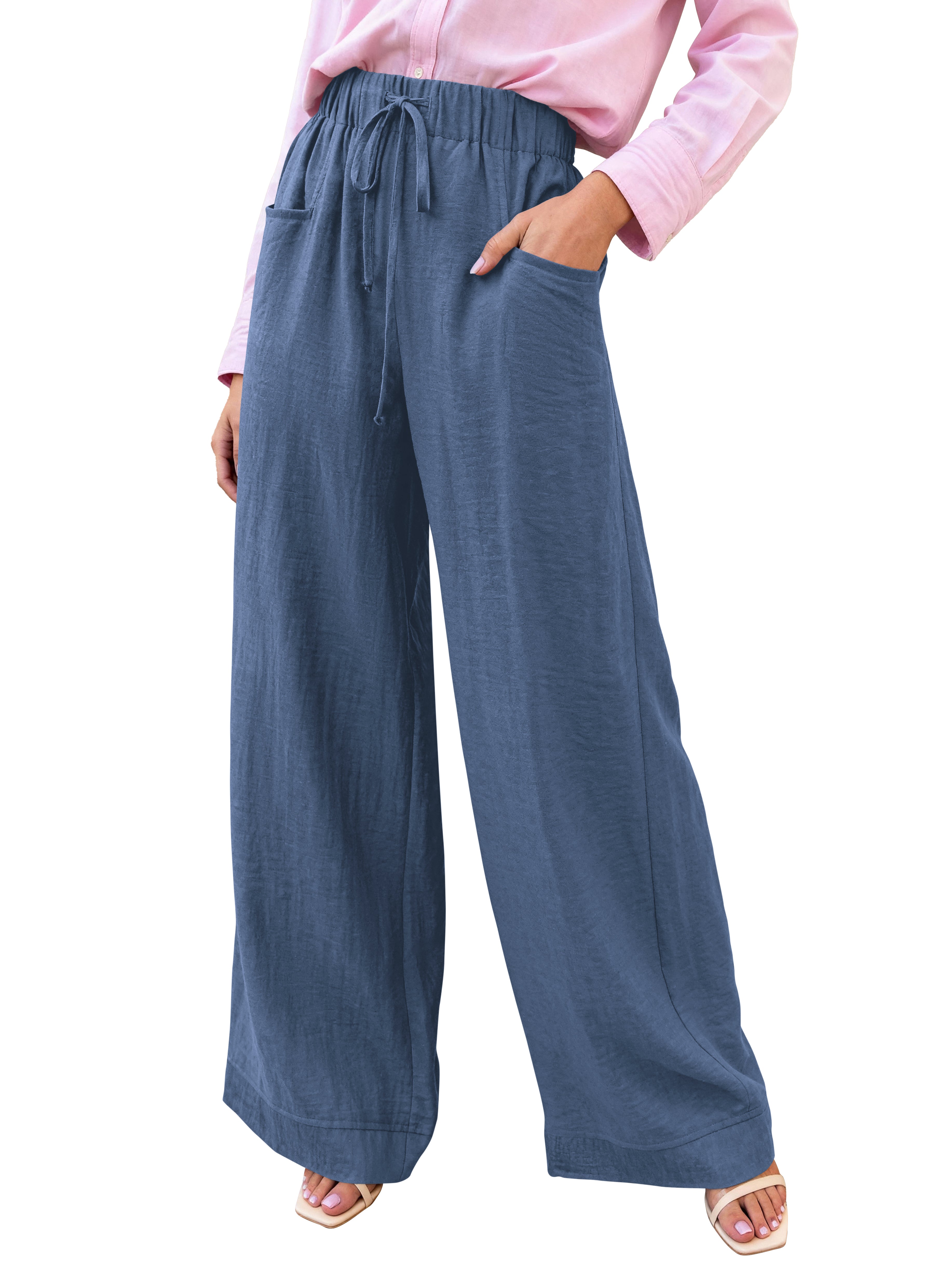 KIRUNDO Wide Leg Palazzo Pants for Women Summer High Waist Flowy Casual Trousers Lounge Pants Beach Vacation Travel Outfits