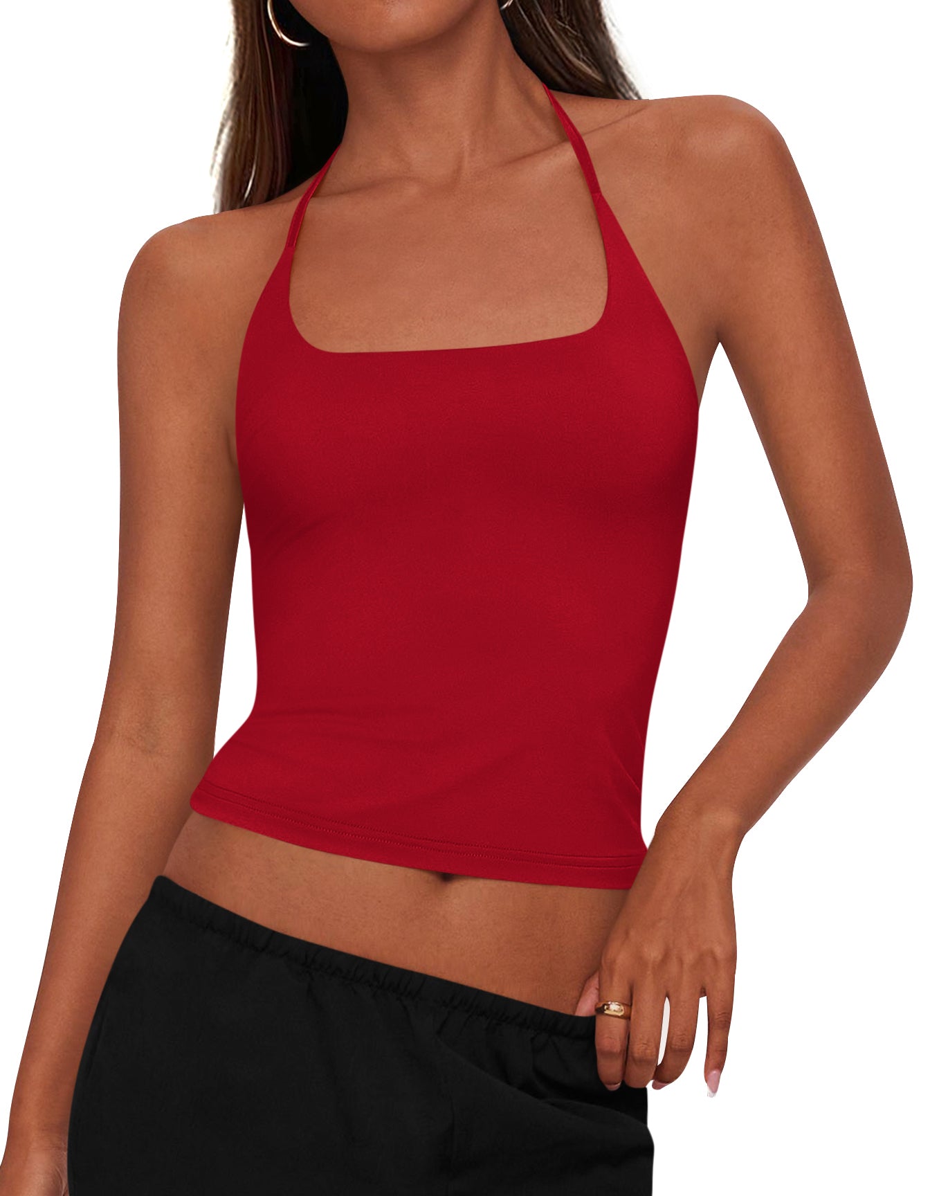 KIRUNDO Women's Halter Crop Tank Top Going Out Tops Y2k Trendy Camisole Workout Sleeveless Basic Shirt 2026 Summer Clothes
