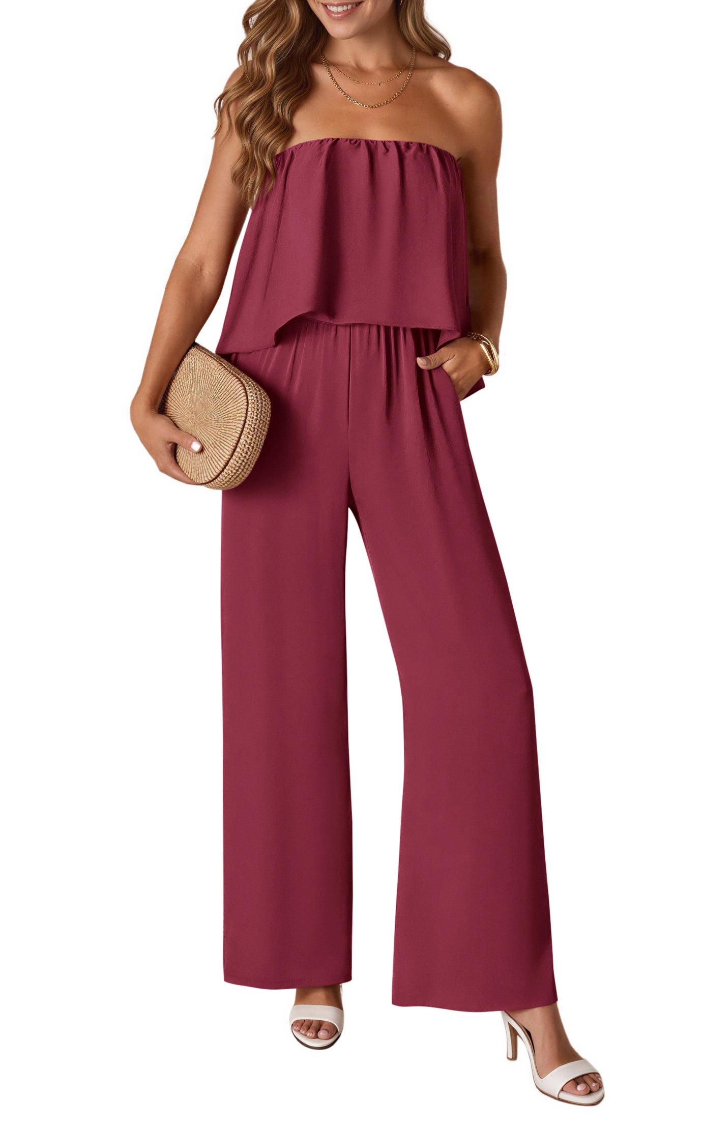 KIRUNDO Tube Jumpsuits For Women 2026 Dressy Casual Strapless Rompers Flowy Loose One Piece Summer Outfits Beach Vacation