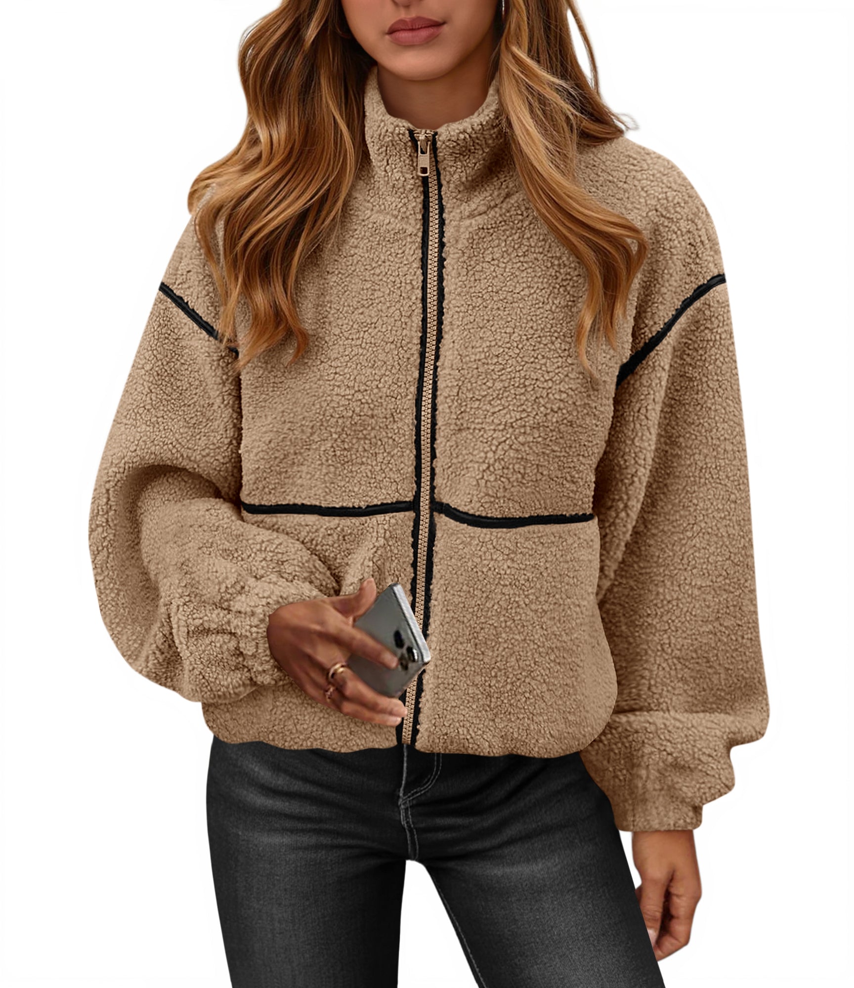 KIRUNDO Sherpa Jacket Women Fleece Oversized Zip Up Winter Coats Fall Jackets Faux Fur Warm Outwear 2025 Fashion Clothing