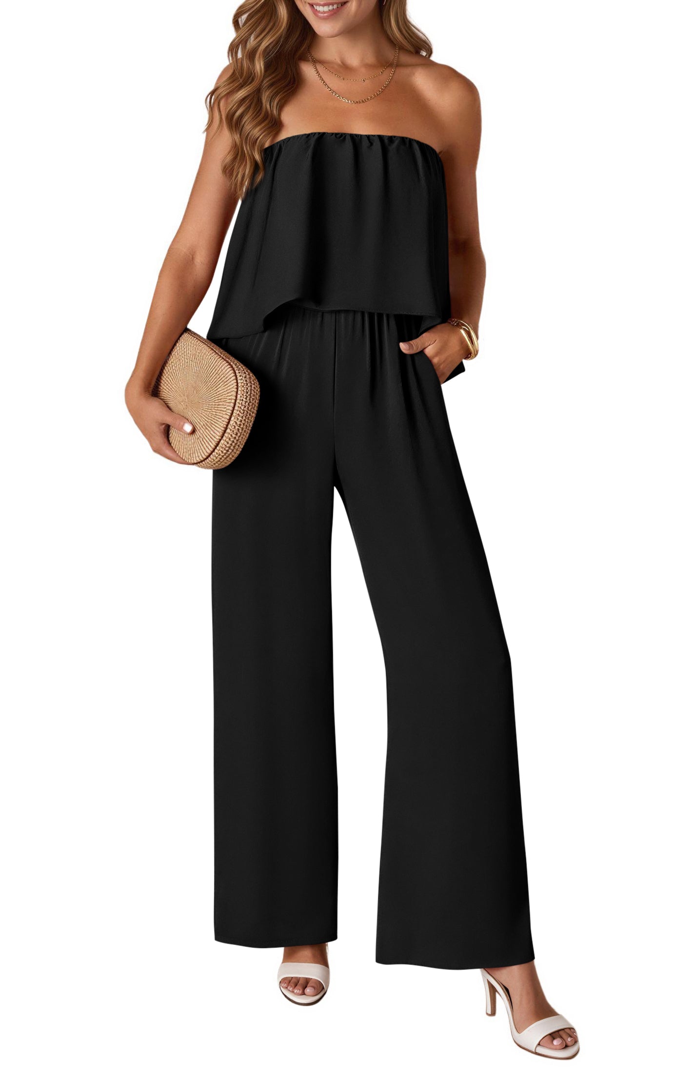 KIRUNDO Tube Jumpsuits For Women 2026 Dressy Casual Strapless Rompers Flowy Loose One Piece Summer Outfits Beach Vacation