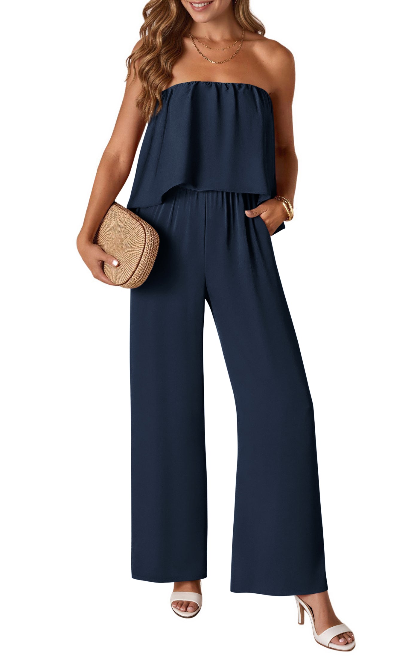 KIRUNDO Tube Jumpsuits For Women 2026 Dressy Casual Strapless Rompers Flowy Loose One Piece Summer Outfits Beach Vacation