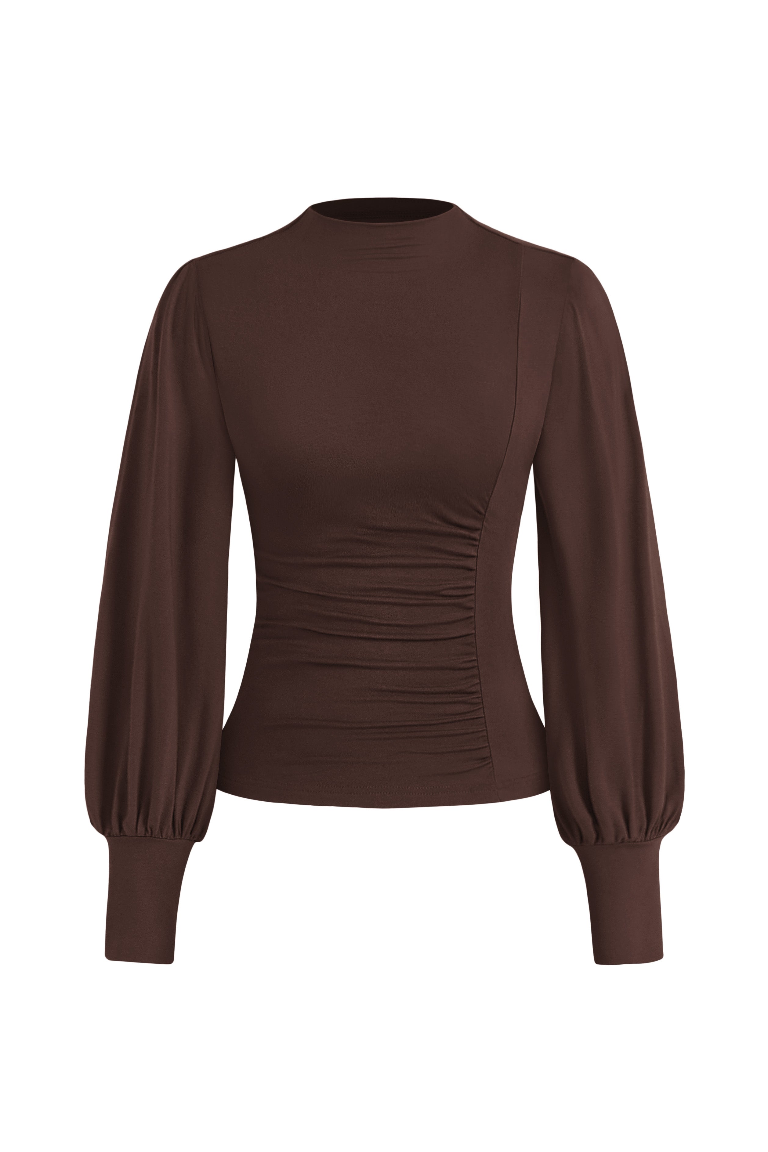 KIRUNDO Blouses for Women Dressy Casual Puff Long Sleeve Shirts Fitted Mock Neck Ruched Trendy Tops 2025 Early Fall Fashion