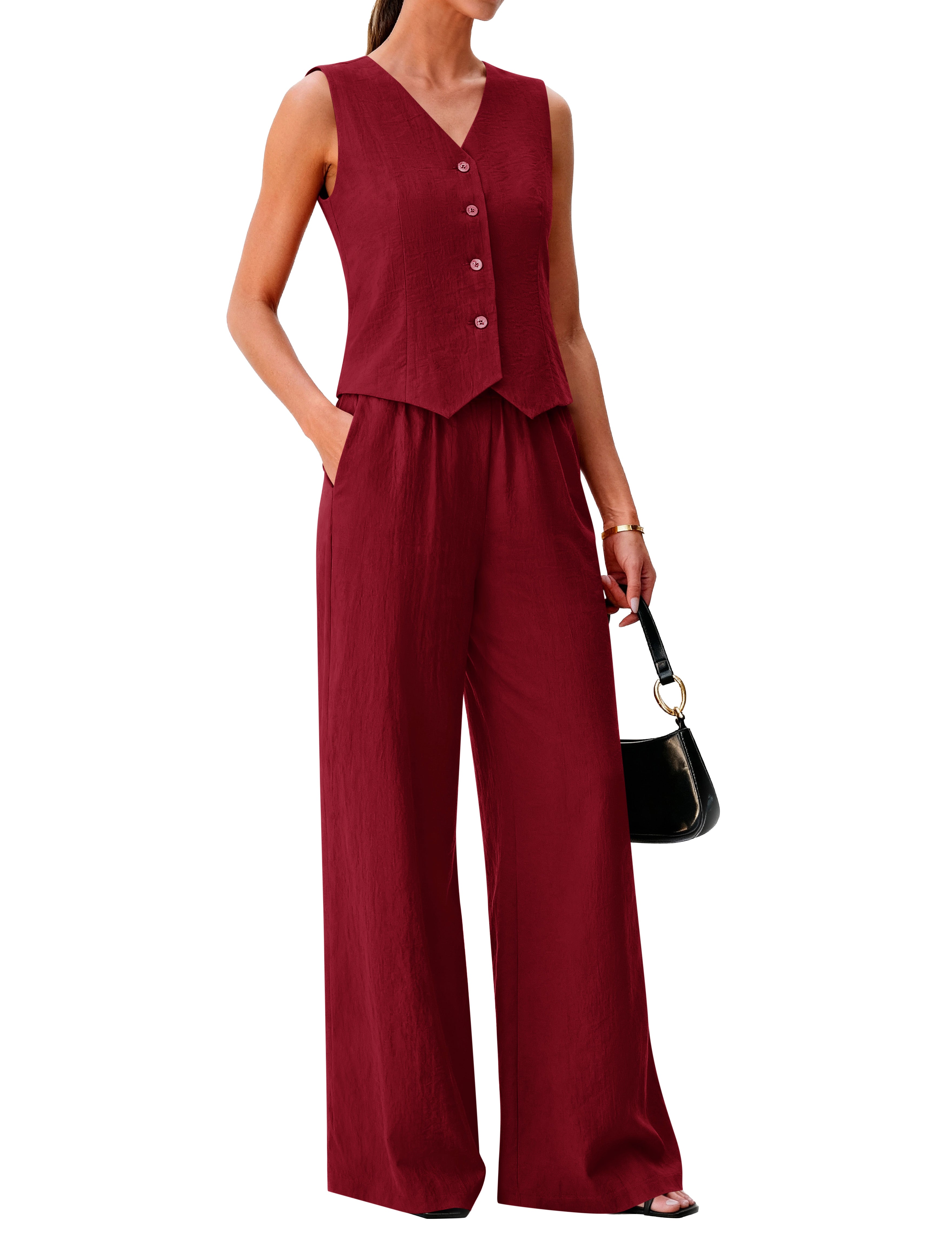 KIRUNDO Vest Tops Pant Suits for Women Dressy Business Casual 2 Piece Sets Summer Crop Blazer Wide Leg Pants Work Outfits