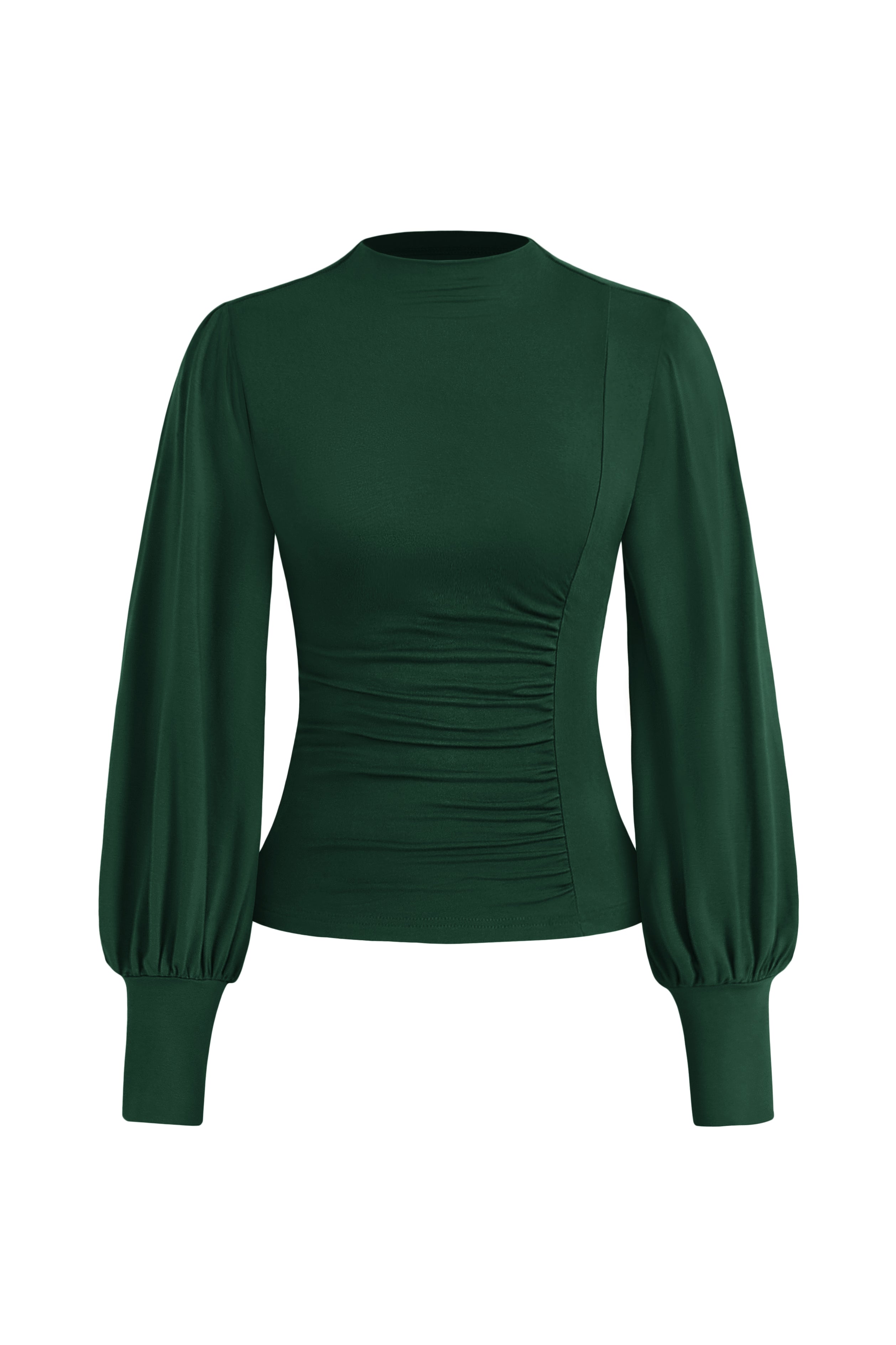 KIRUNDO Blouses for Women Dressy Casual Puff Long Sleeve Shirts Fitted Mock Neck Ruched Trendy Tops 2025 Early Fall Fashion