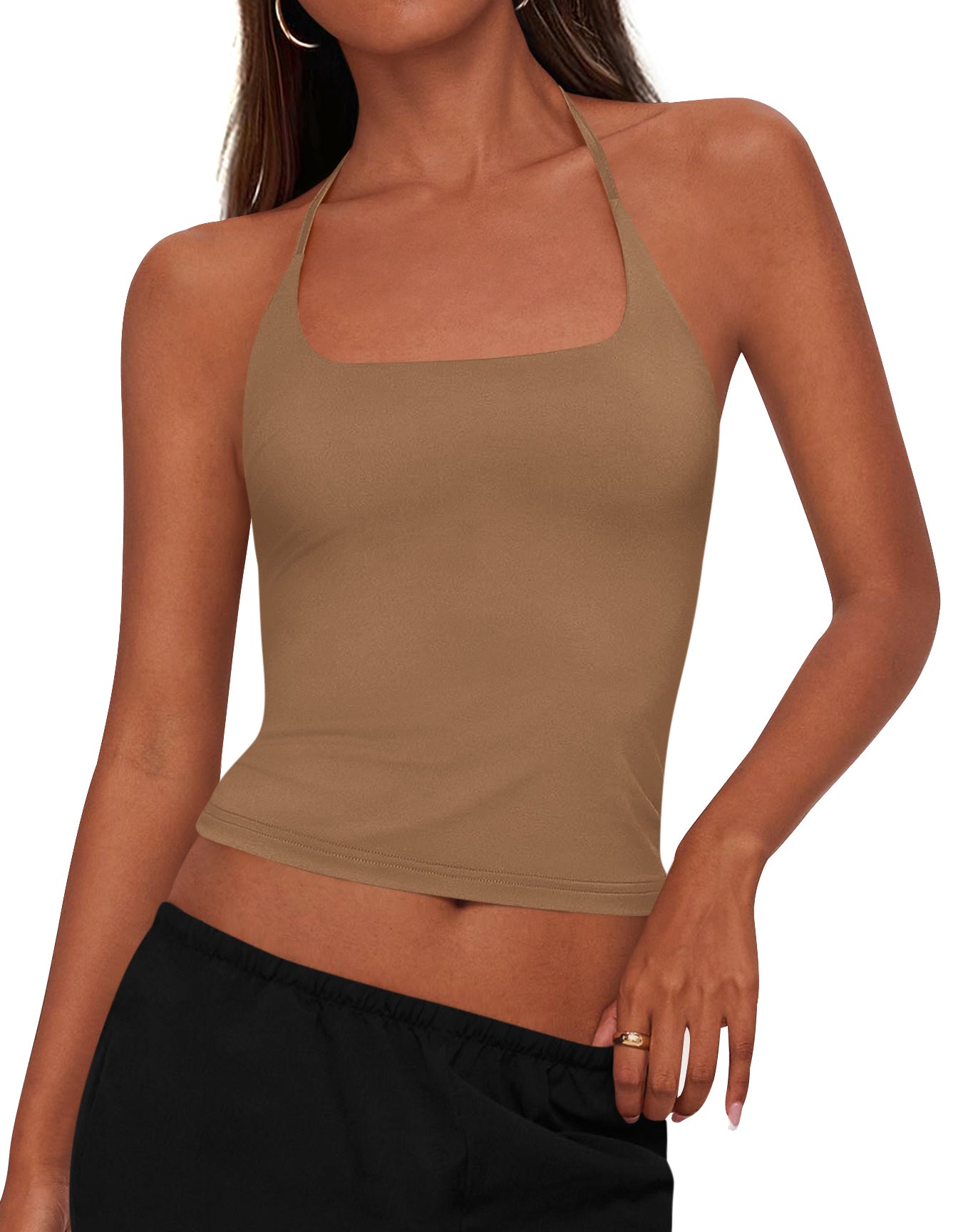 KIRUNDO Women's Halter Crop Tank Top Going Out Tops Y2k Trendy Camisole Workout Sleeveless Basic Shirt 2026 Summer Clothes