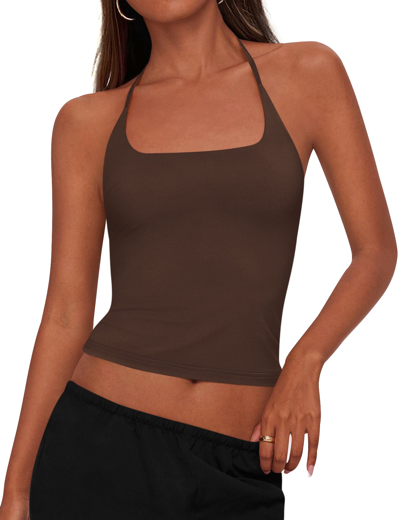 KIRUNDO Women's Halter Crop Tank Top Going Out Tops Y2k Trendy Camisole Workout Sleeveless Basic Shirt 2026 Summer Clothes
